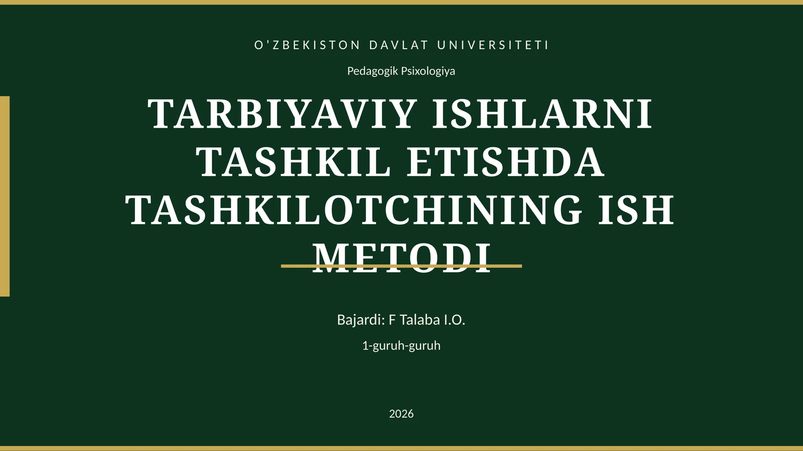 TARBIYAVIY ISHLARNI TASHKIL ETISHDA TASHKILOTCHINING ISH METODI