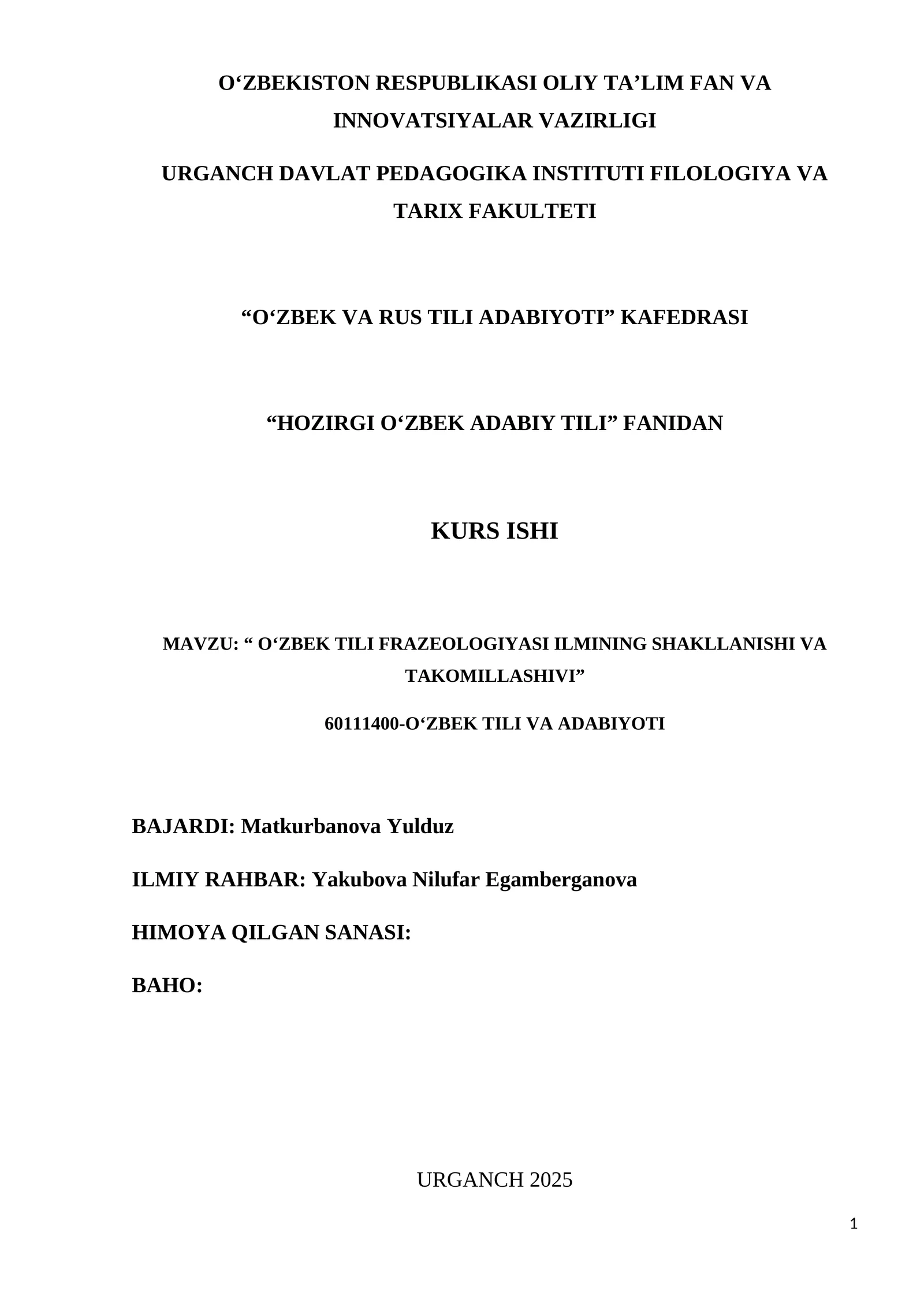 O‘zbek Tili Frazеologiyasi Ilmini