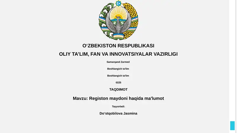 Registon maydoni haqida ma'lumot