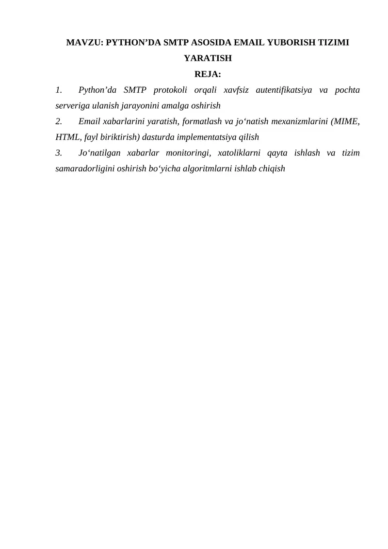 PYTHON’DA SMTP ASOSIDA EMAIL YUBORISH TIZIMI YARATISH