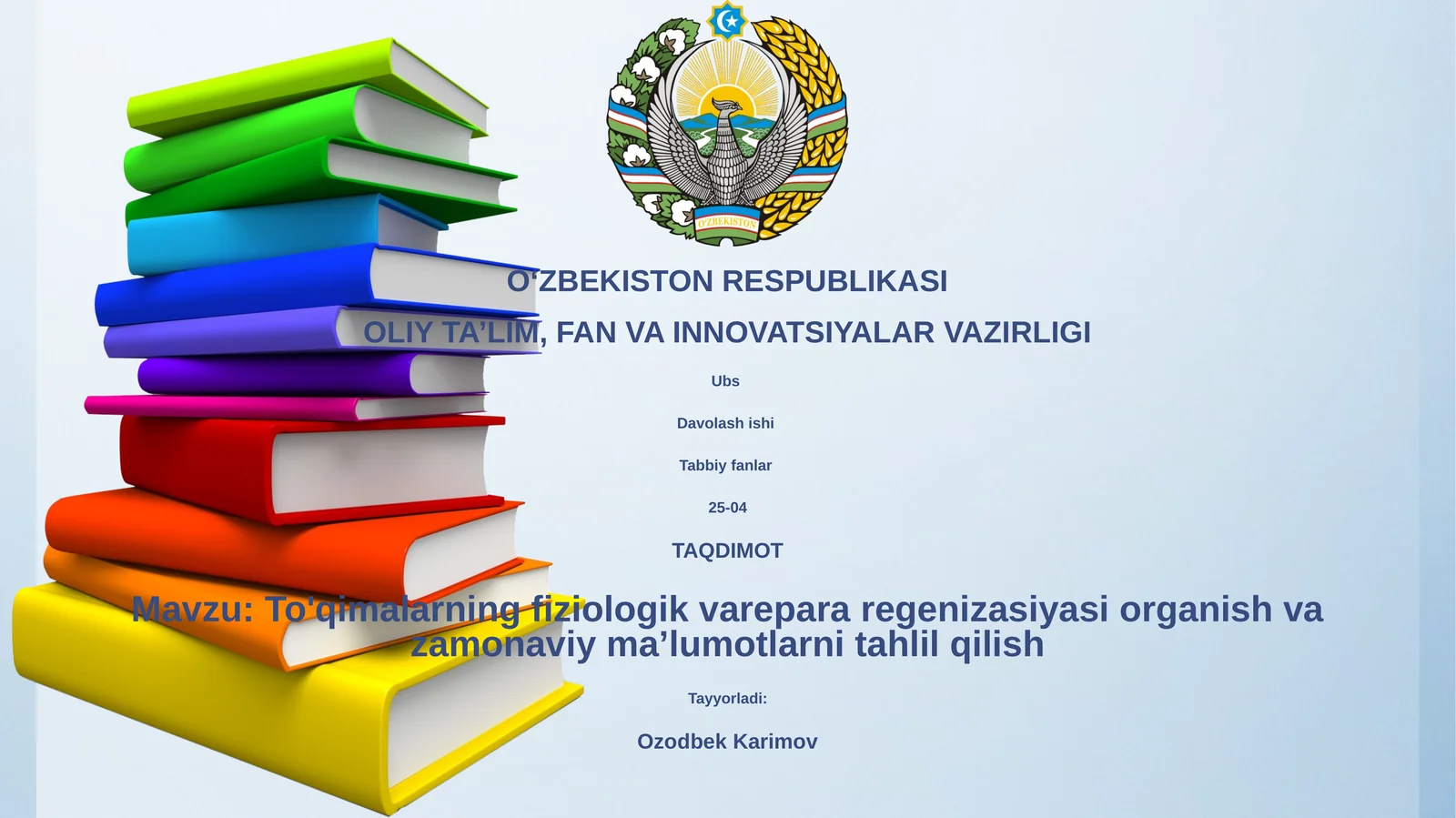 To'qimalarning fiziologik varepara regenizasiyasi organish va zamonaviy maʼlumotlarni tahlil qilish