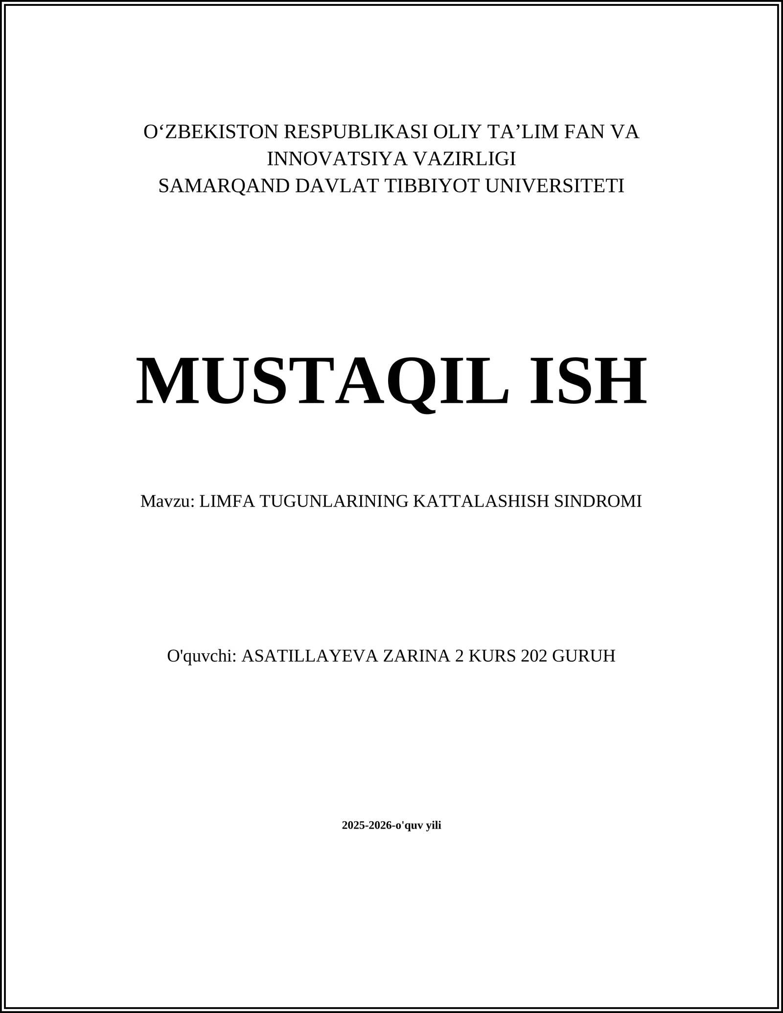 LIMFA TUGUNLARINING KATTALASHISH SINDROMI