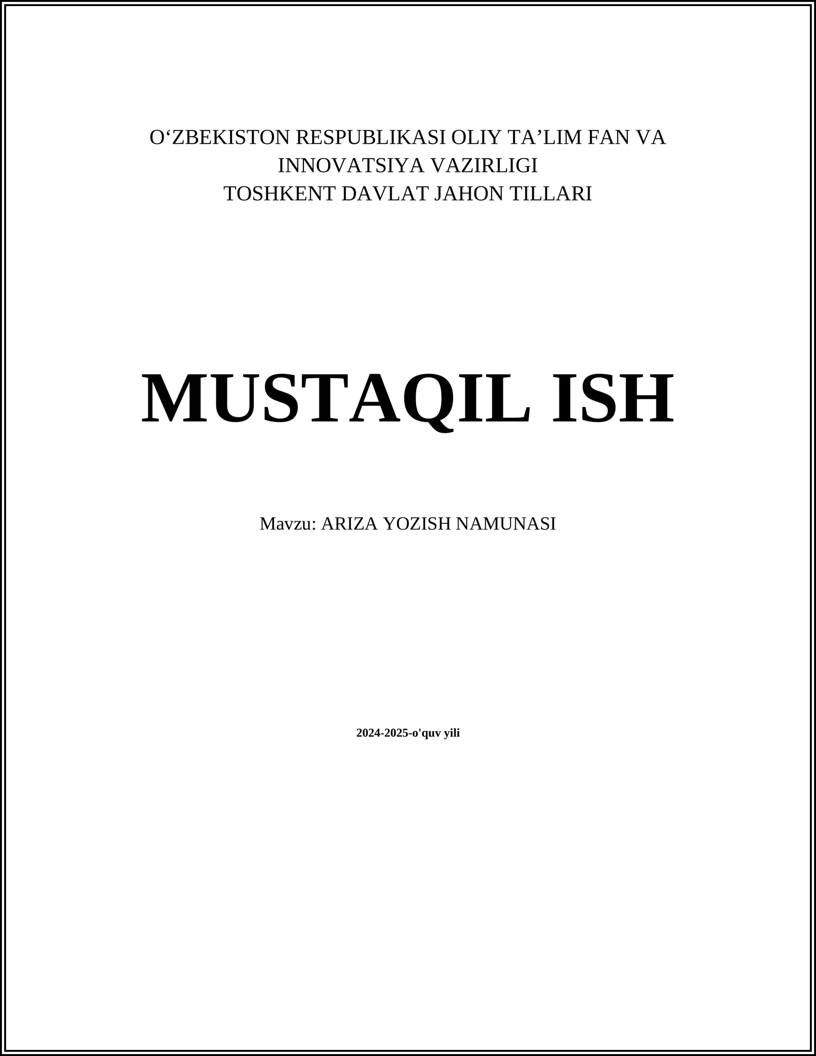ARIZA YOZISH NAMUNASI