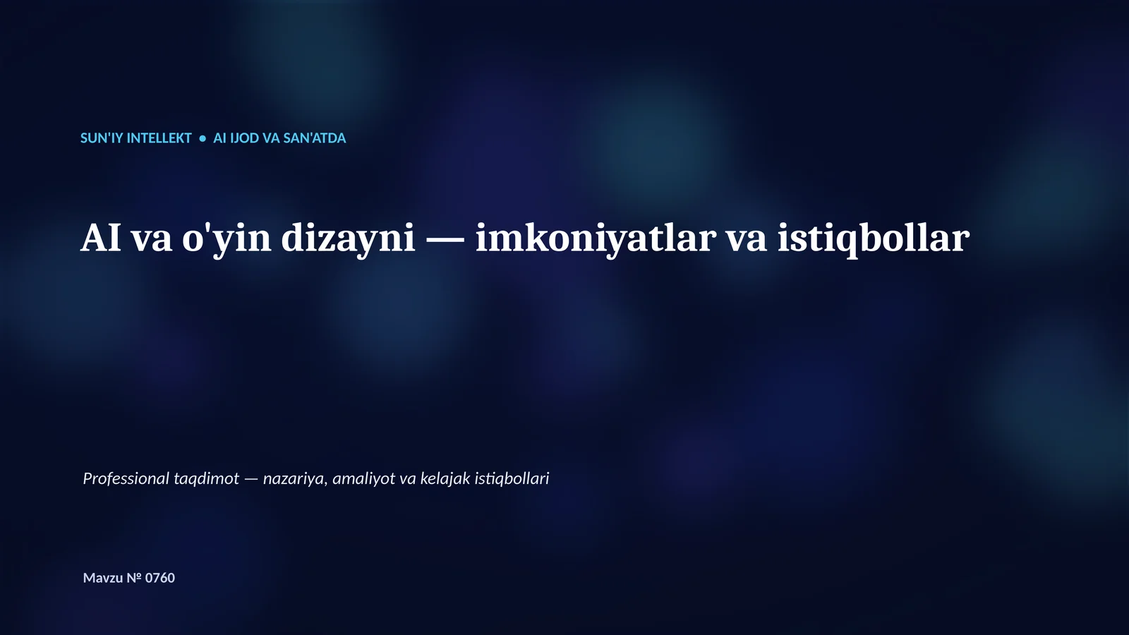 SUN'IY INTELLEKT • AI IJOD VA SAN'ATDA