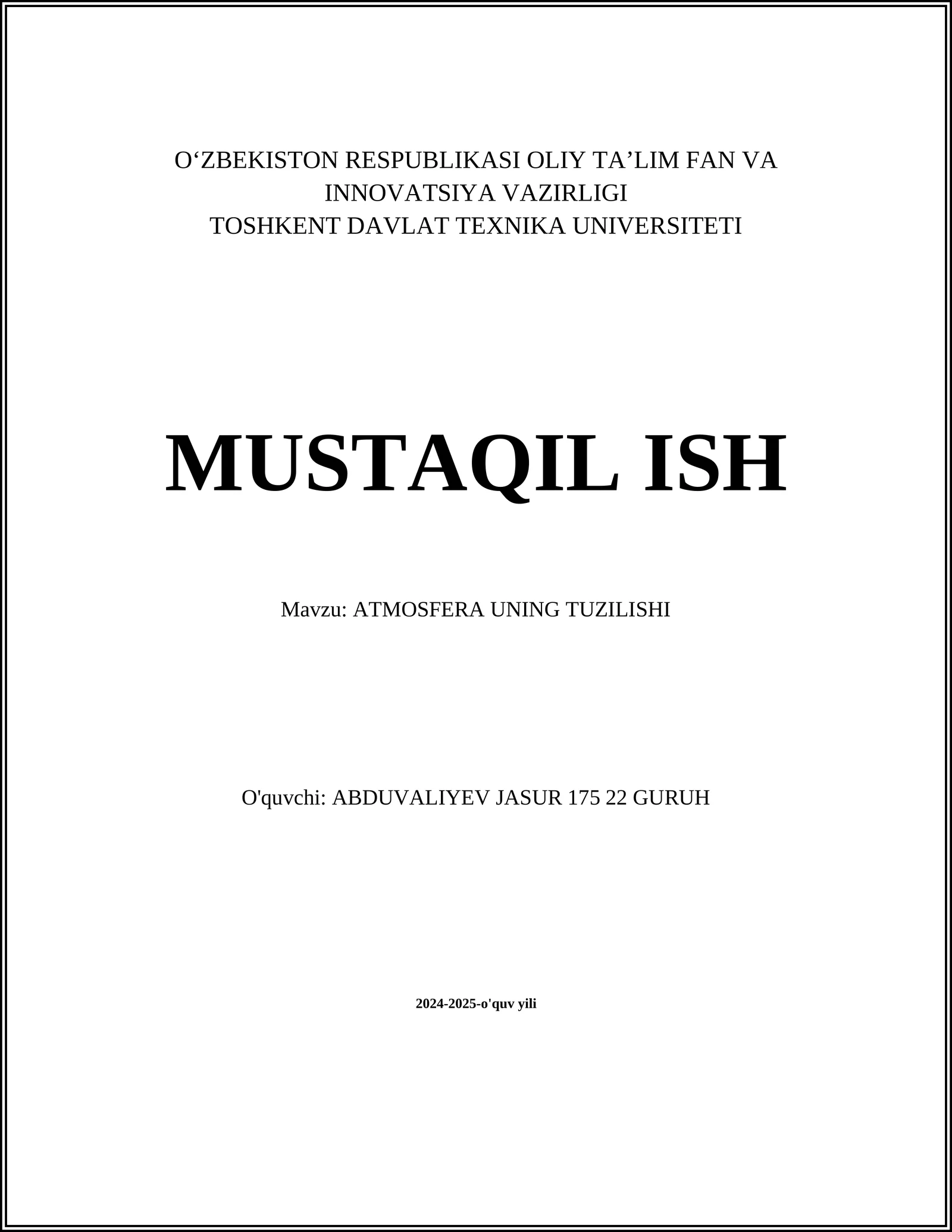 ATMOSFERA UNING TUZILISHI