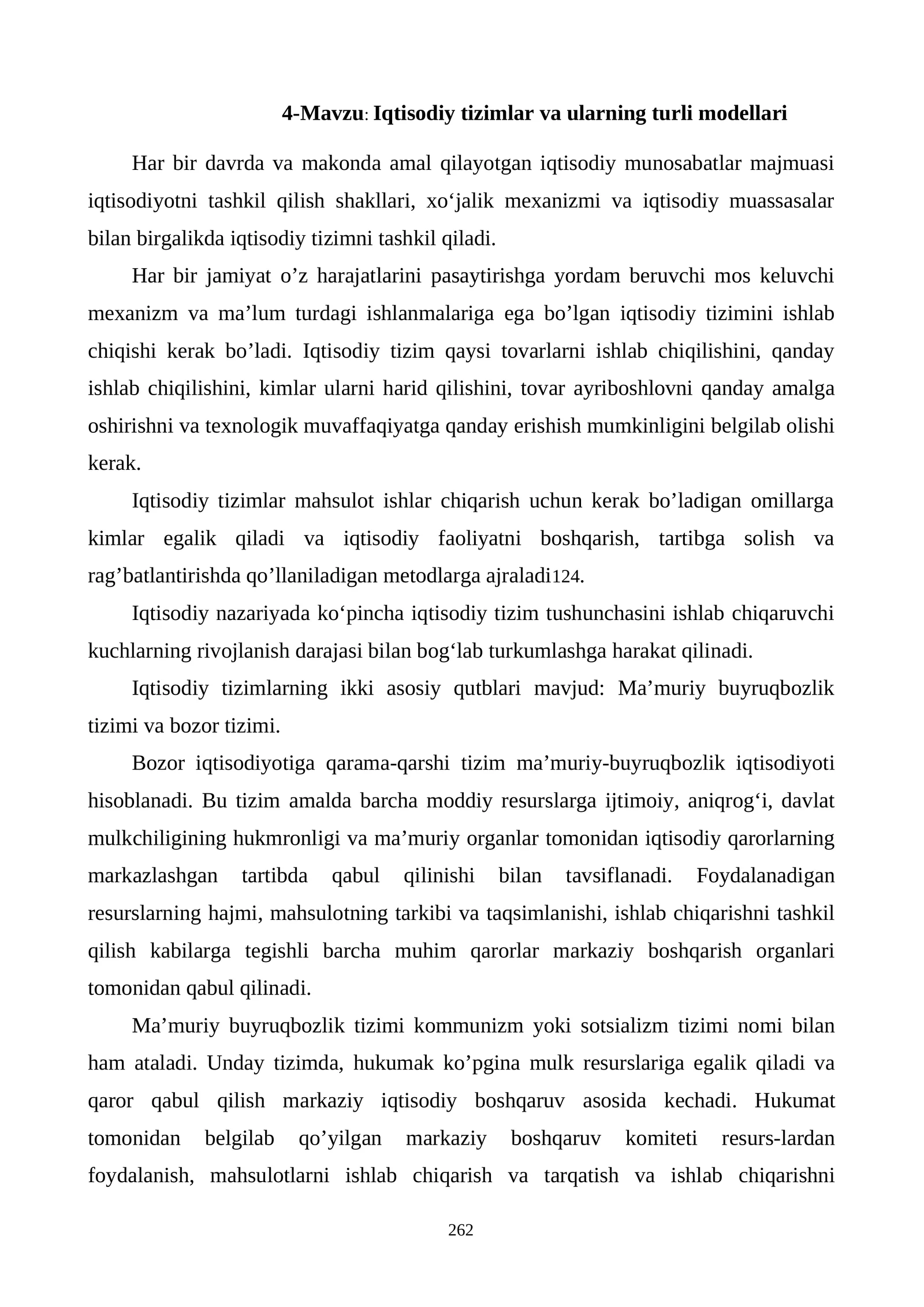 Iqtisodiy tizimlar va ularning turli modellari