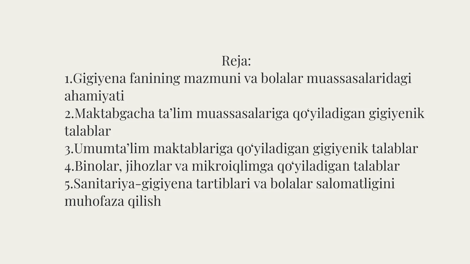Gigiyena talablari Maktabgacha ta'lim muassasalarida