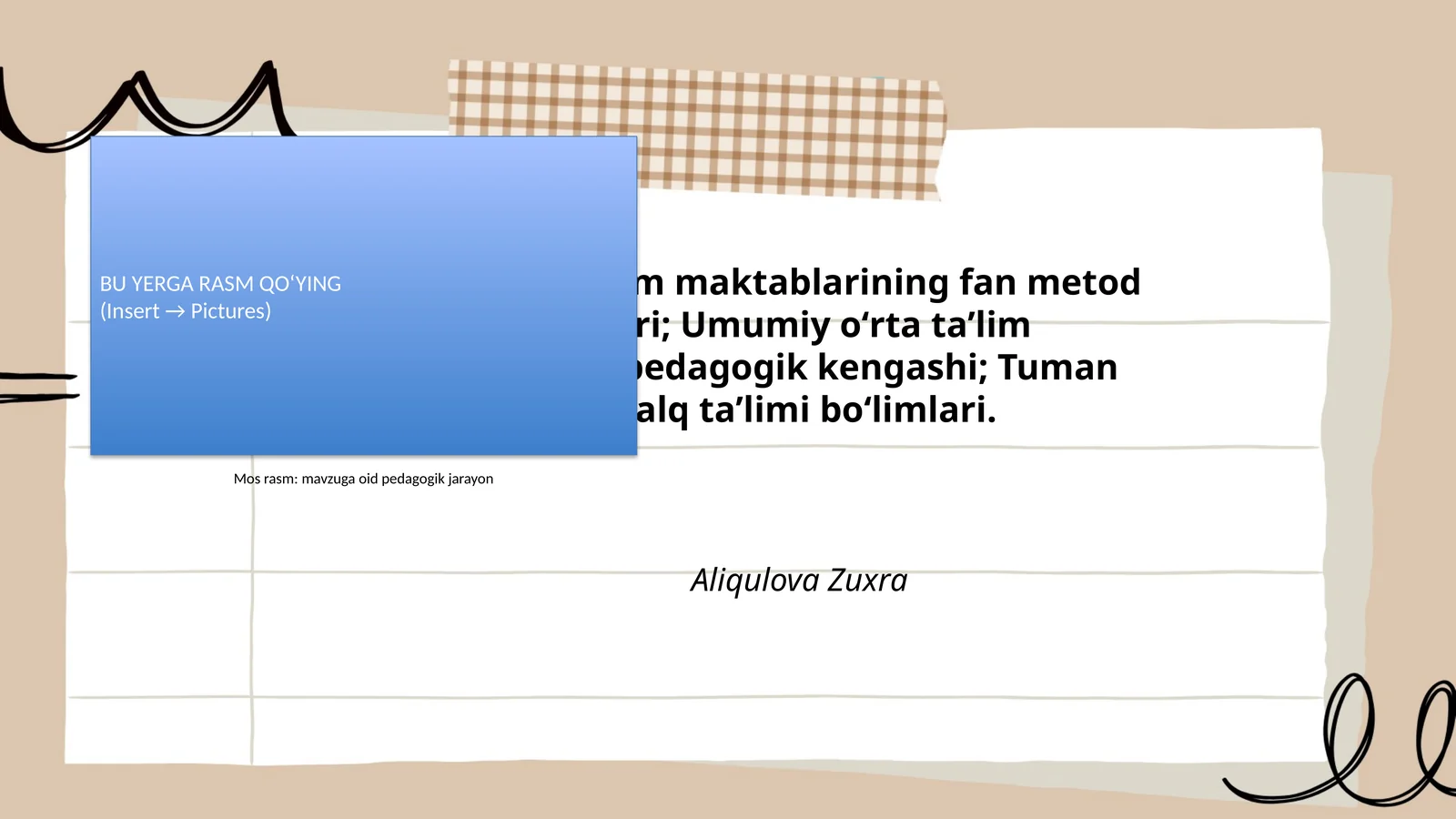 Umumiy oʻrta taʼlim maktablarining fan metod birlashmalari; Umumiy oʻrta taʼlim maktablarining pedagogik kengashi; Tuman (shahar) xalq taʼlimi boʻlimlari