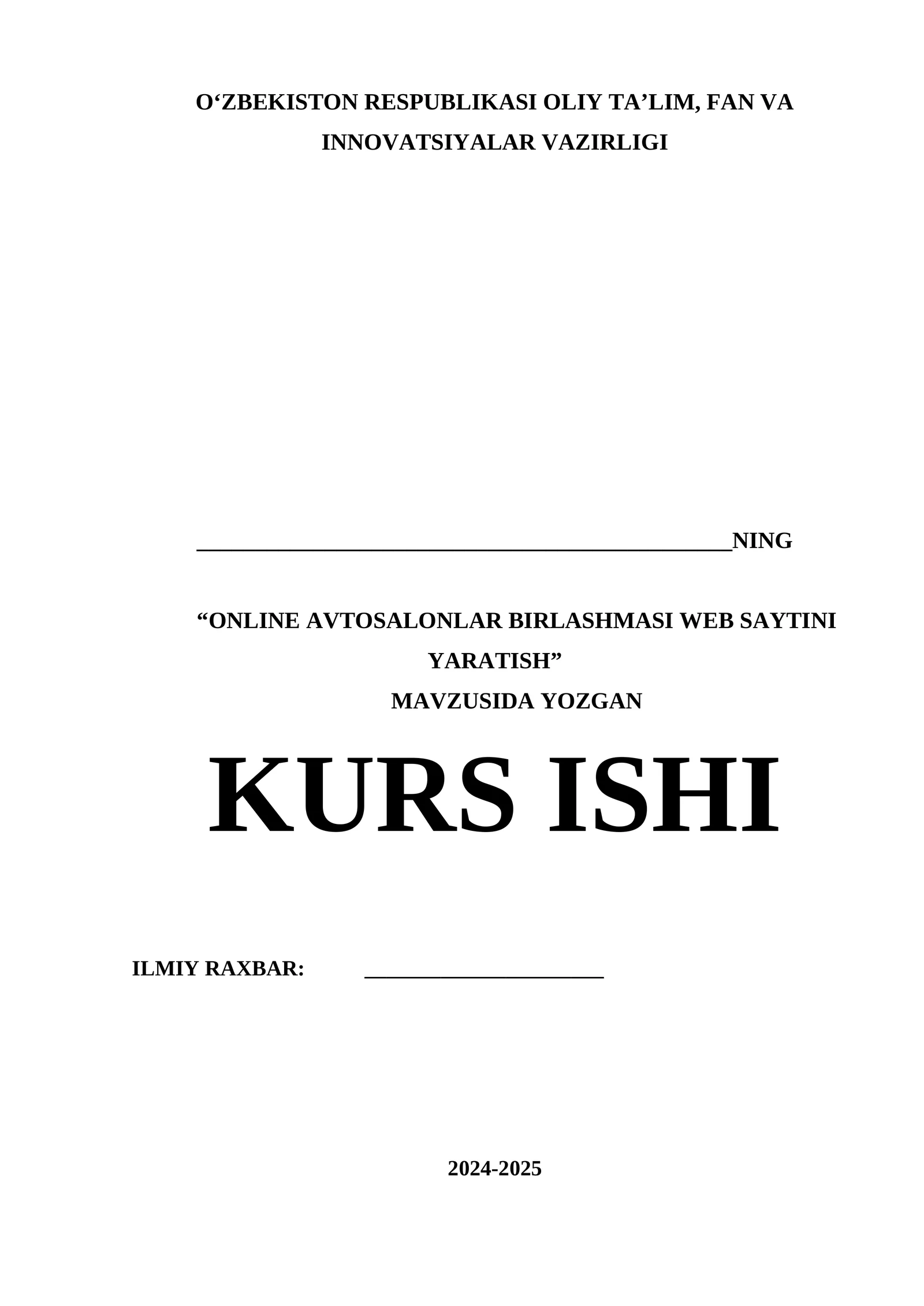 ONLINE AVTOSALONLAR BIRLASHMASI WEB SAYTINI YARATISH