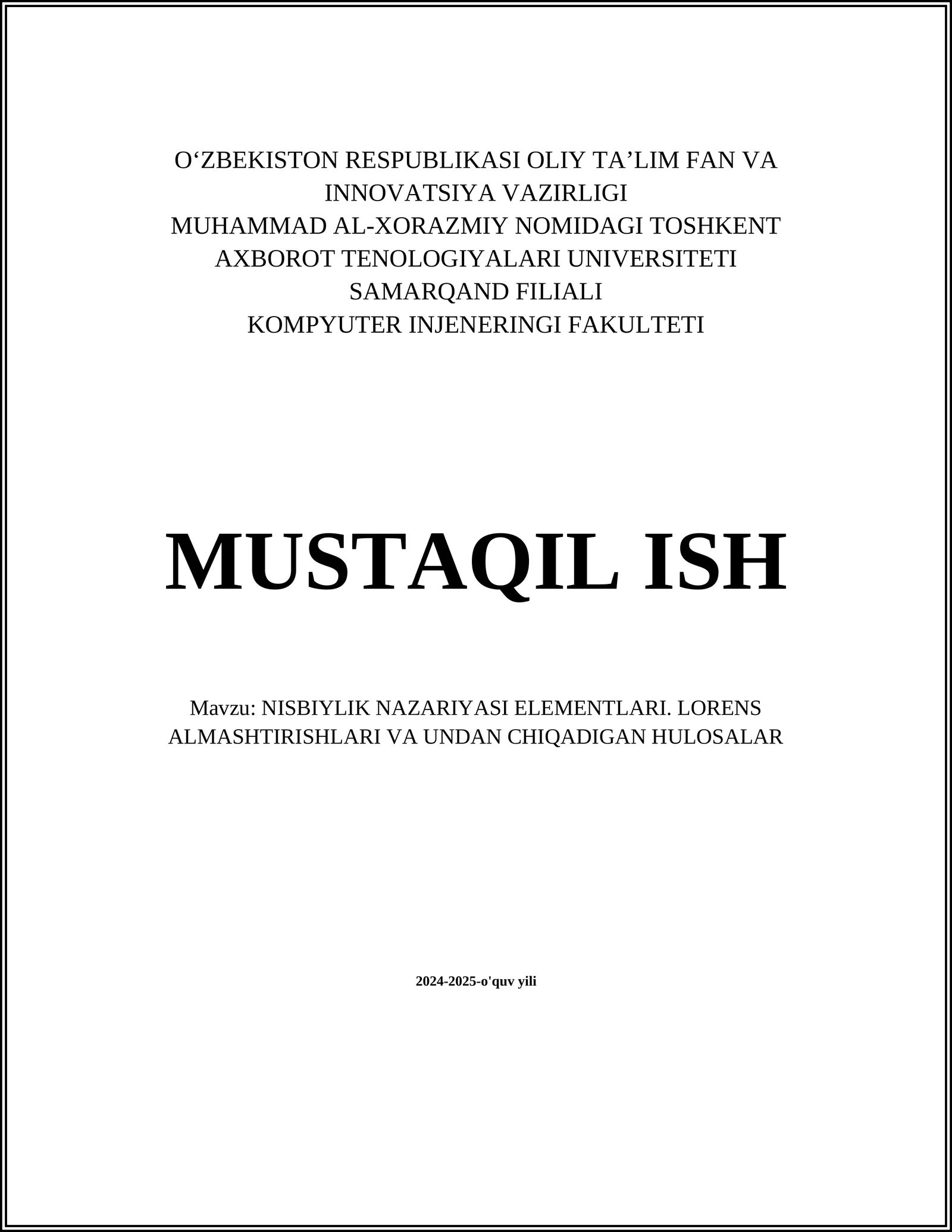 Maxsus nisbiylik nazariyasi asoslari