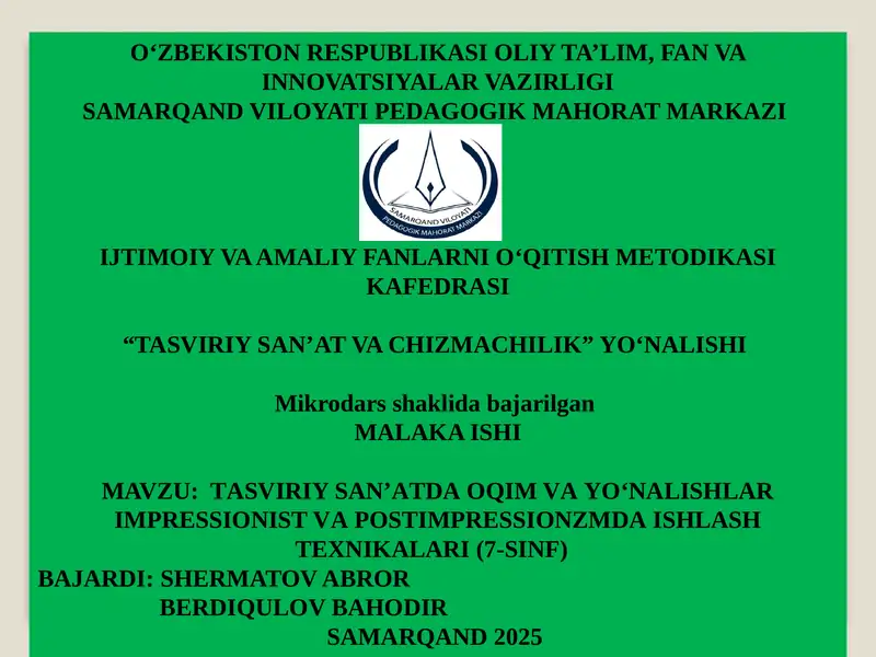 TASVIRIY SANʼAT VA CHIZMACHILIK