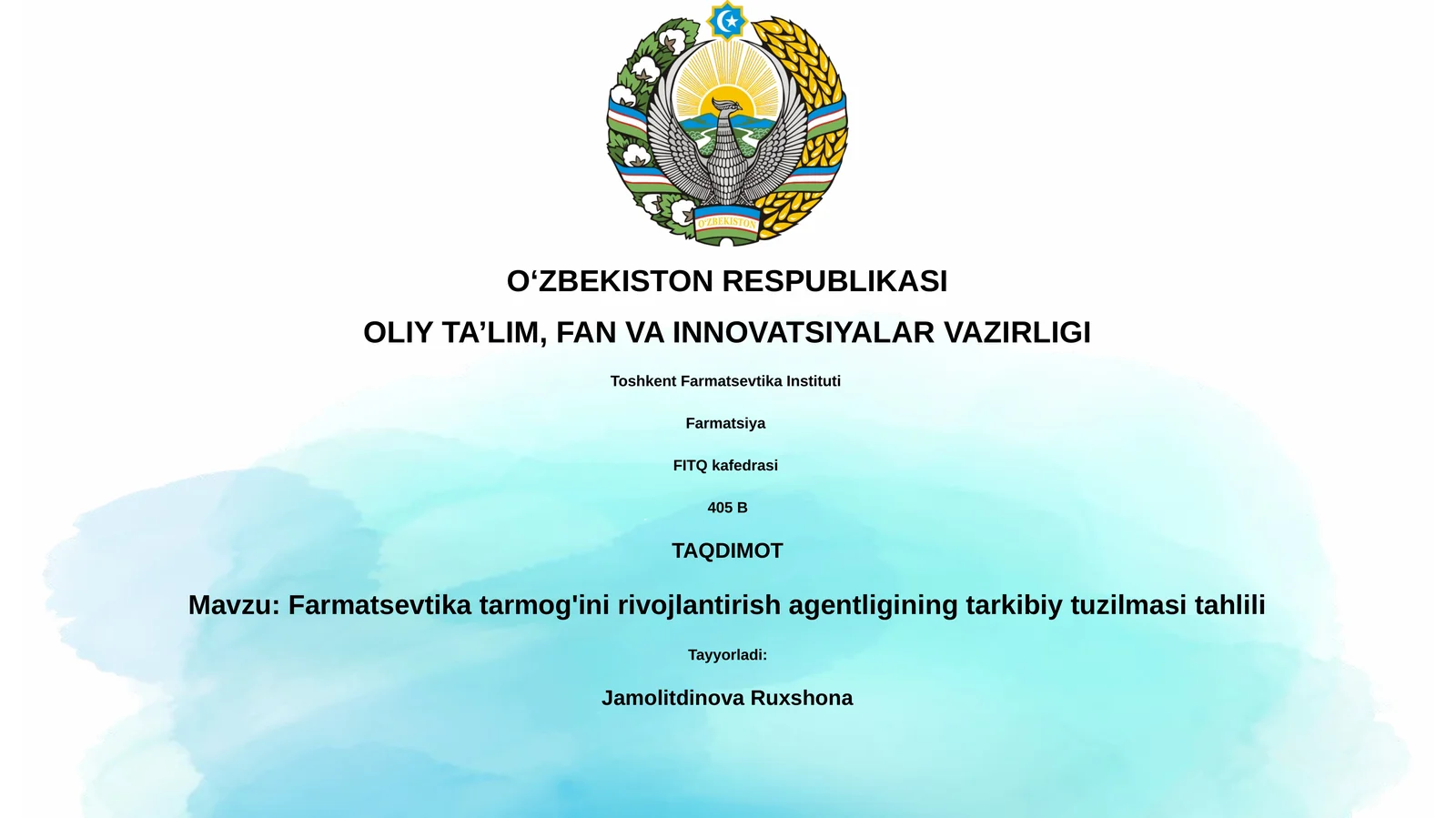 Farmatsevtika tarmog'ini rivojlantirish agentligining tarkibiy tuzilmasi tahlili