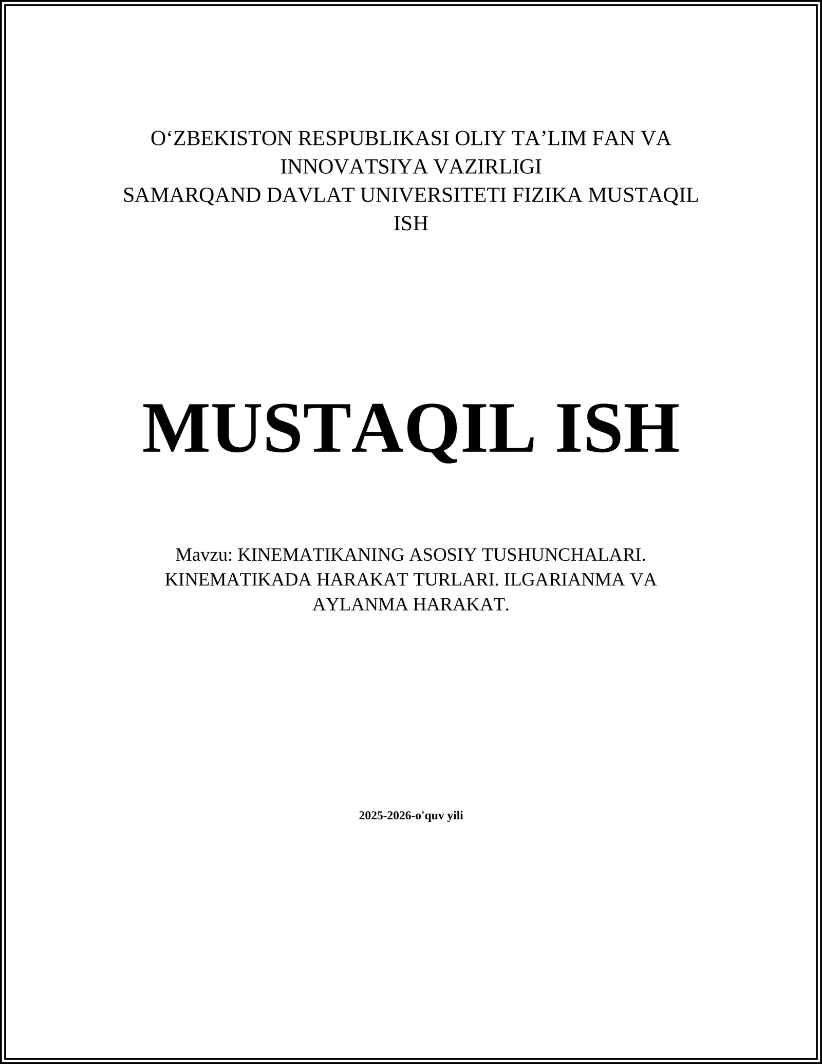 KINEMATIKANING ASOSIY TUSHUNCHALARI