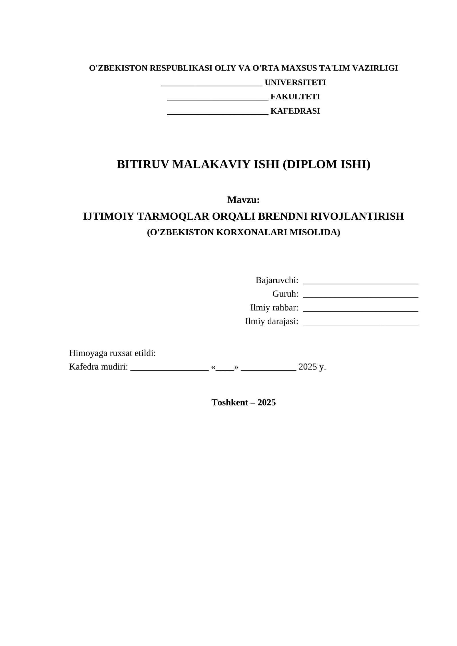 BITIRUV MALAKAVIY ISHI (DIPLOM ISHI)
