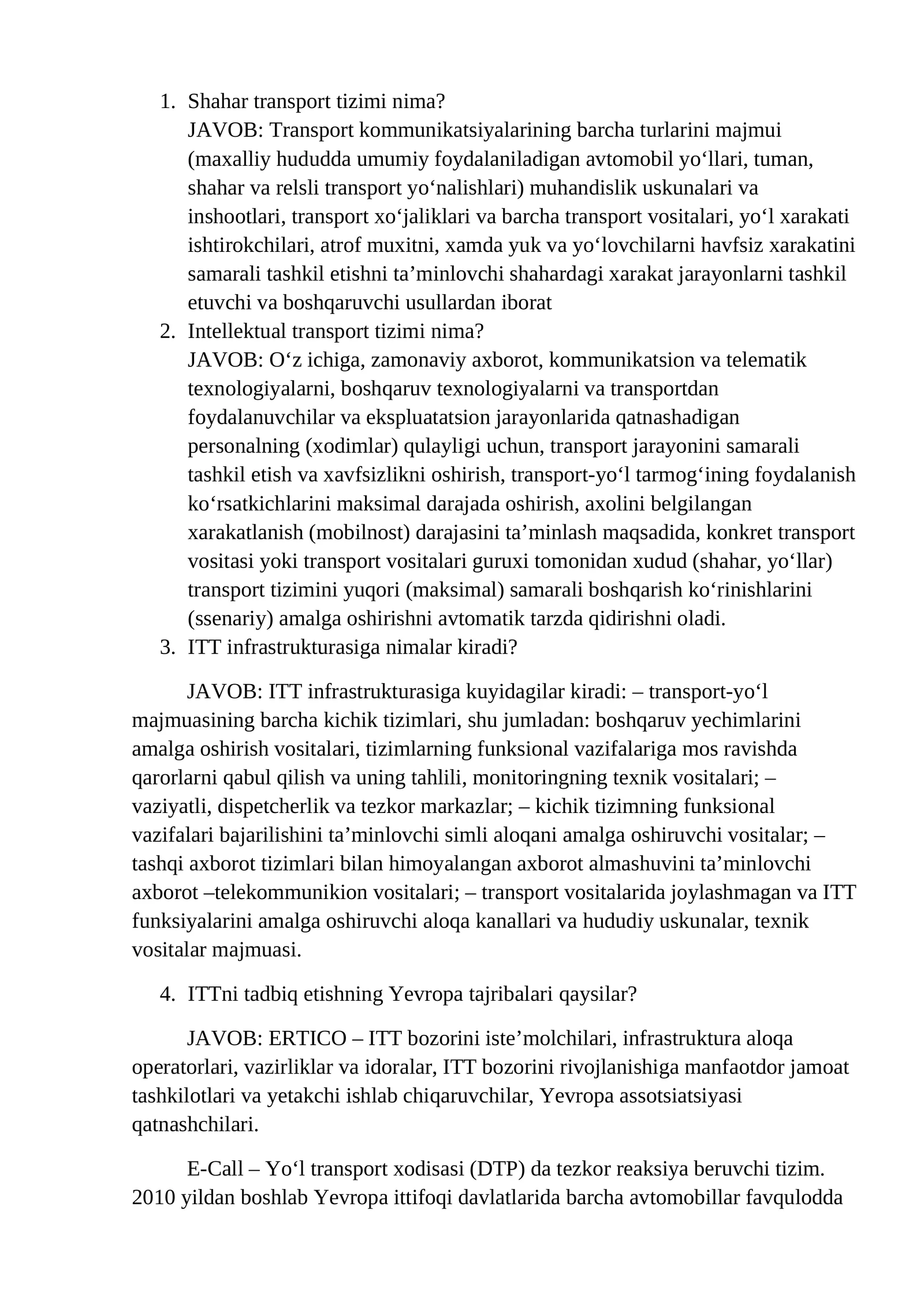 Shahar transport tizimi