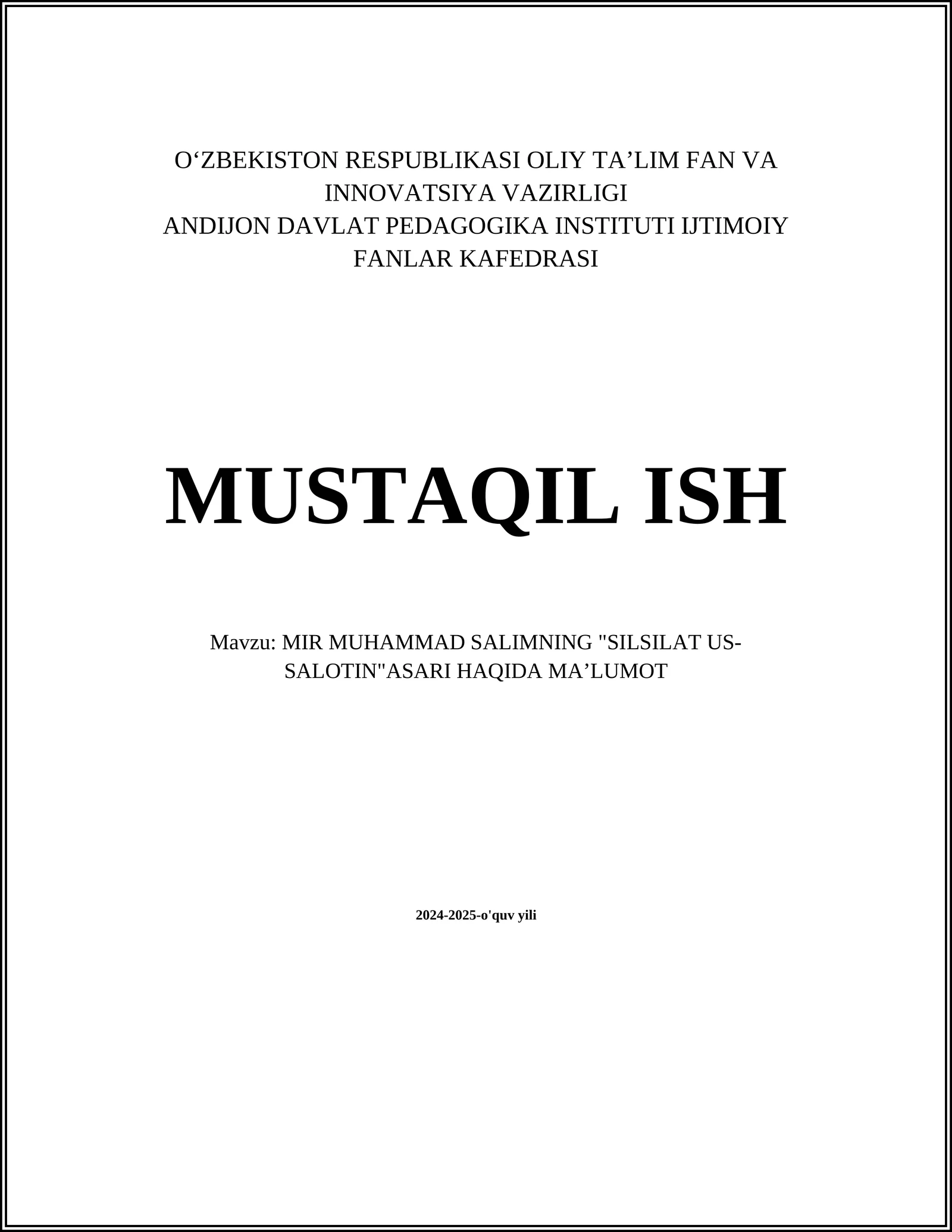 MIR MUHAMMAD SALIMNING "SILSILAT US-SALOTIN"ASARI HAQIDA MAʼLUMOT
