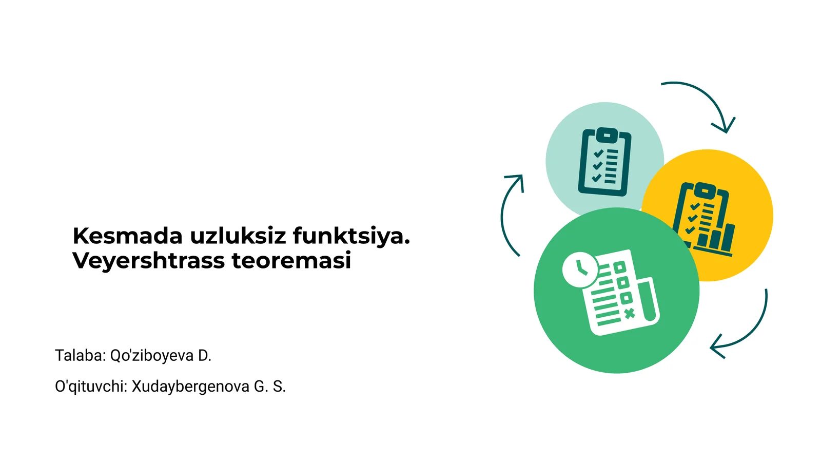 Kesmada uzluksiz funktsiya. Veyershtrass teoremasi