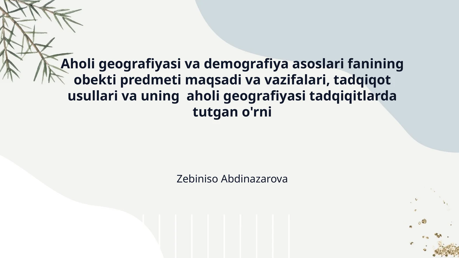 Aholi geografiyasi va demografiya asoslari fanining obekti predmeti maqsadi va vazifalari, tadqiqot usullari va uning aholi geografiyasi tadqiqitlarda tutgan o'rni