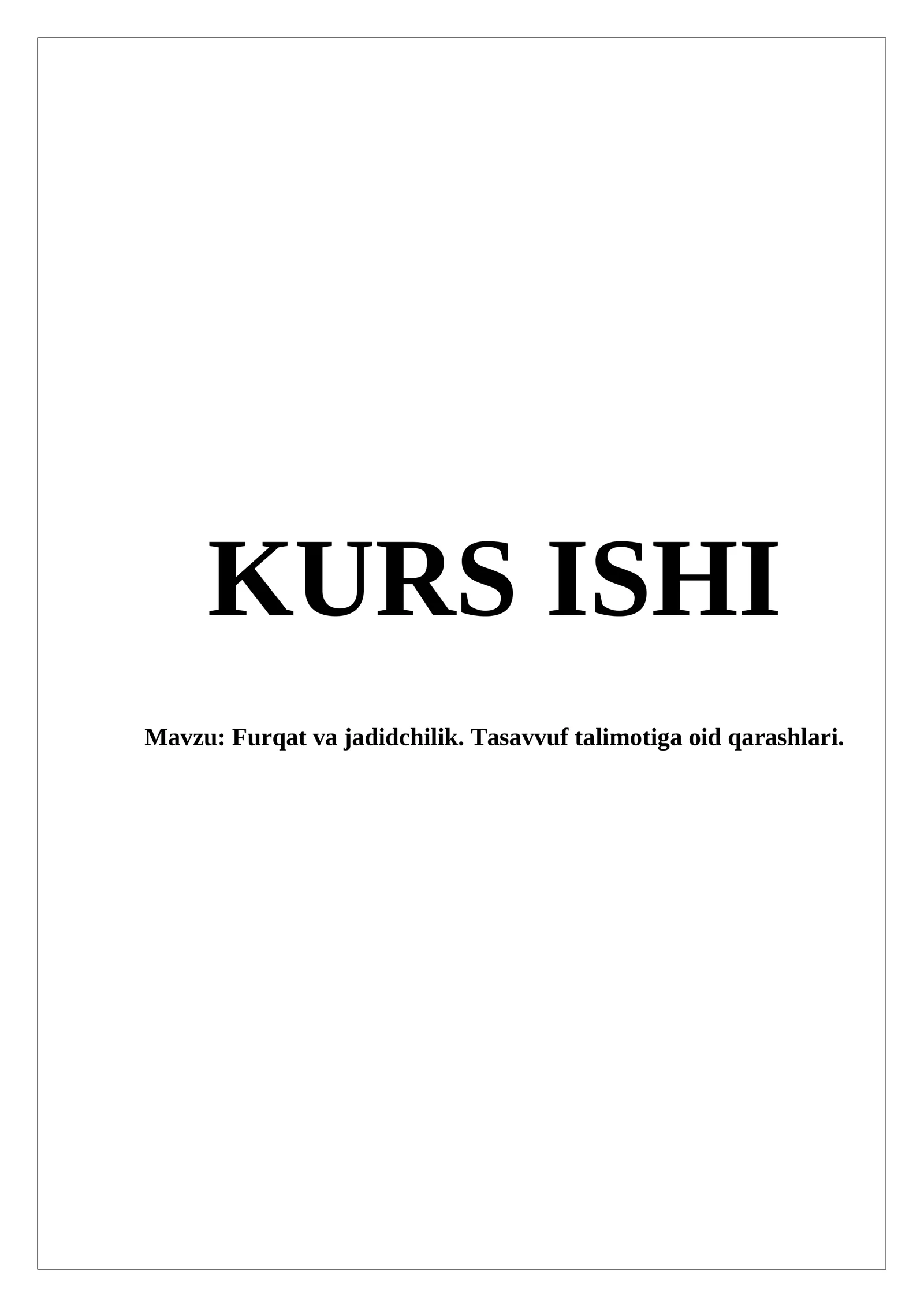 Furqat va jadidchilik. Tasavvuf talimotiga oid qarashlari