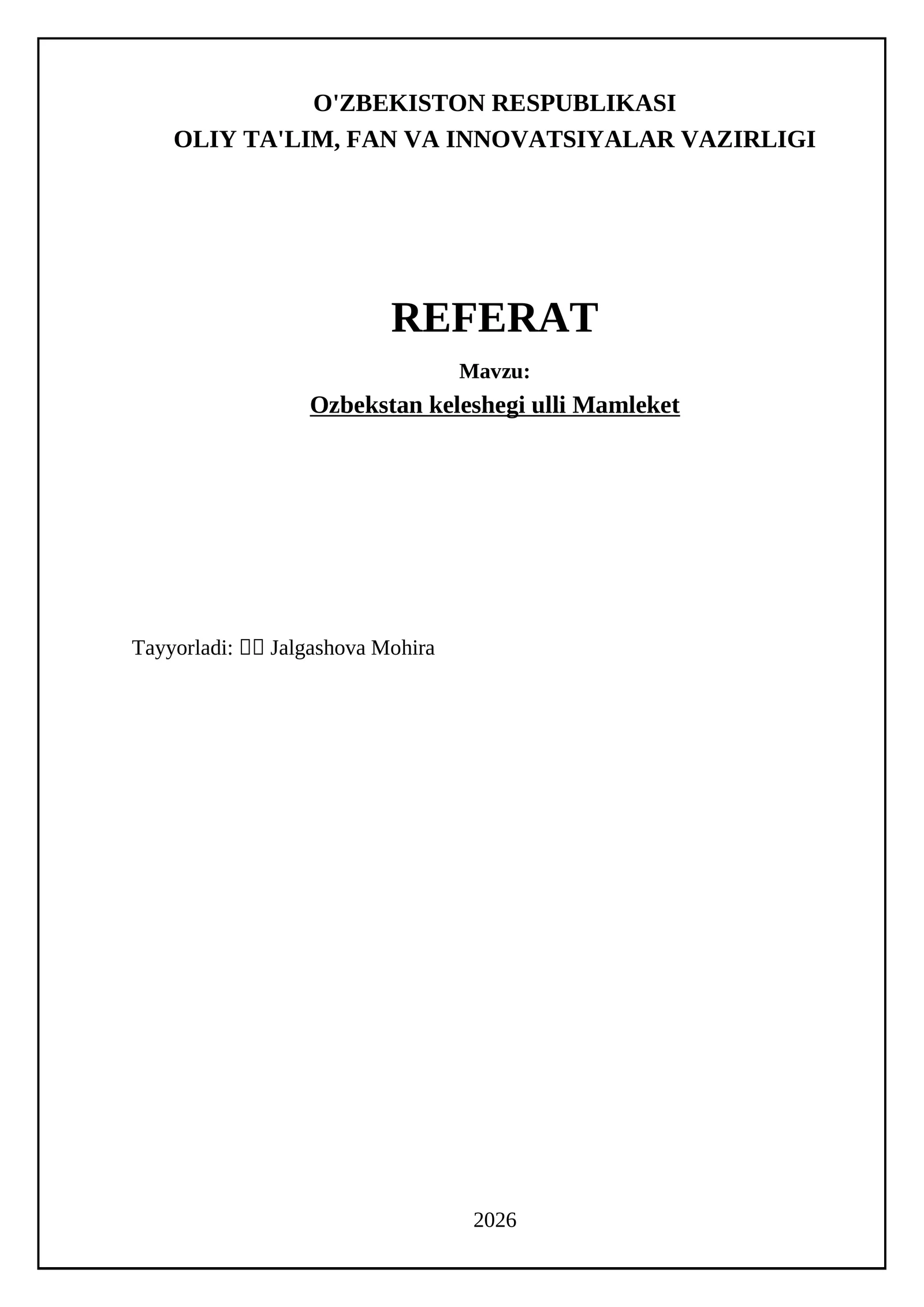 Ozbekstan keleshegi ulli Mamleket