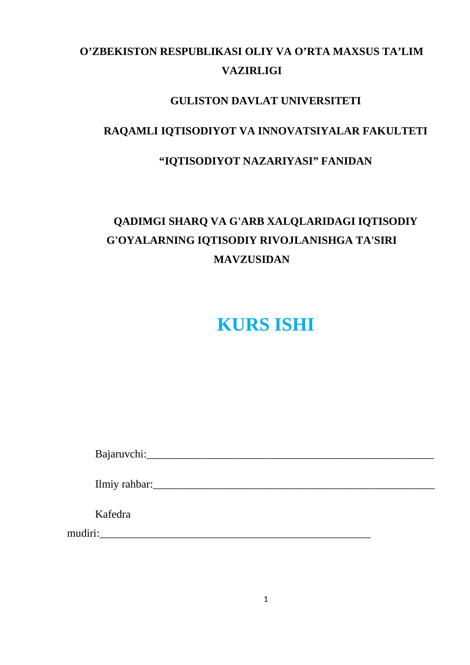 IQTISODIYOT NAZARIYASI" FANIDAN KURS ISHI