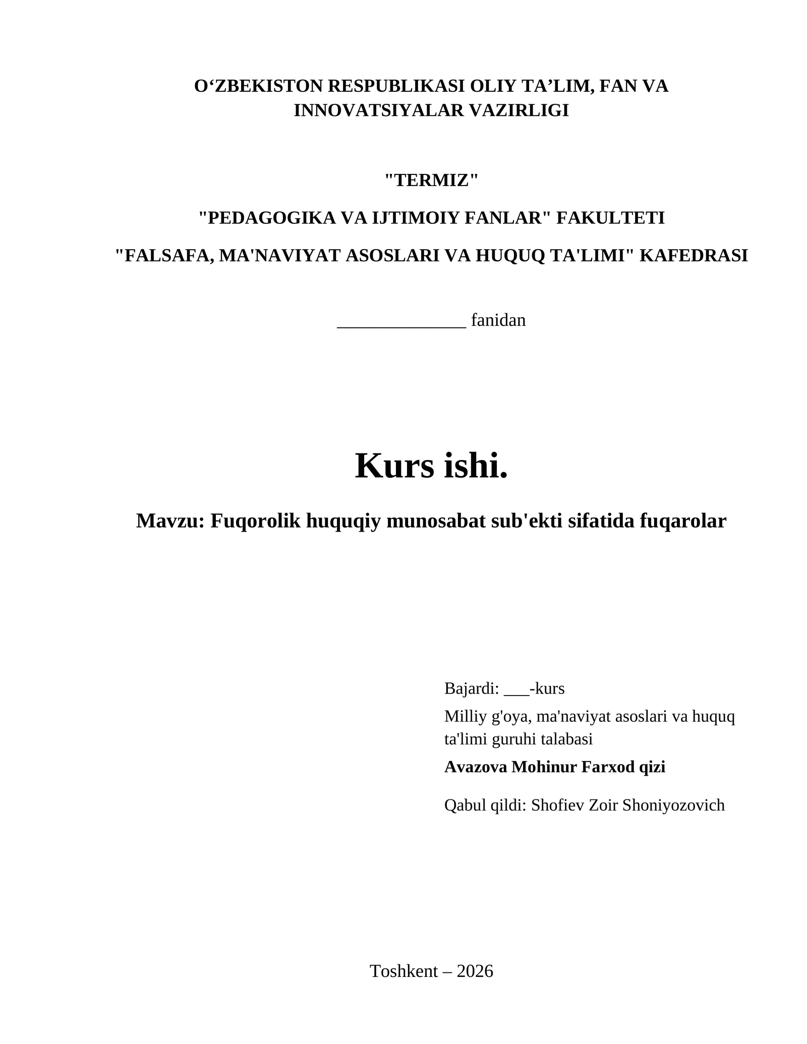 Fuqorolik huquqiy munosabat sub'ekti sifatida fuqarolar