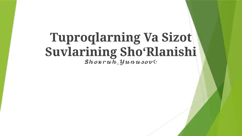 Tuproqlarning Va Sizot Suvlarining ShoʻRlanishi