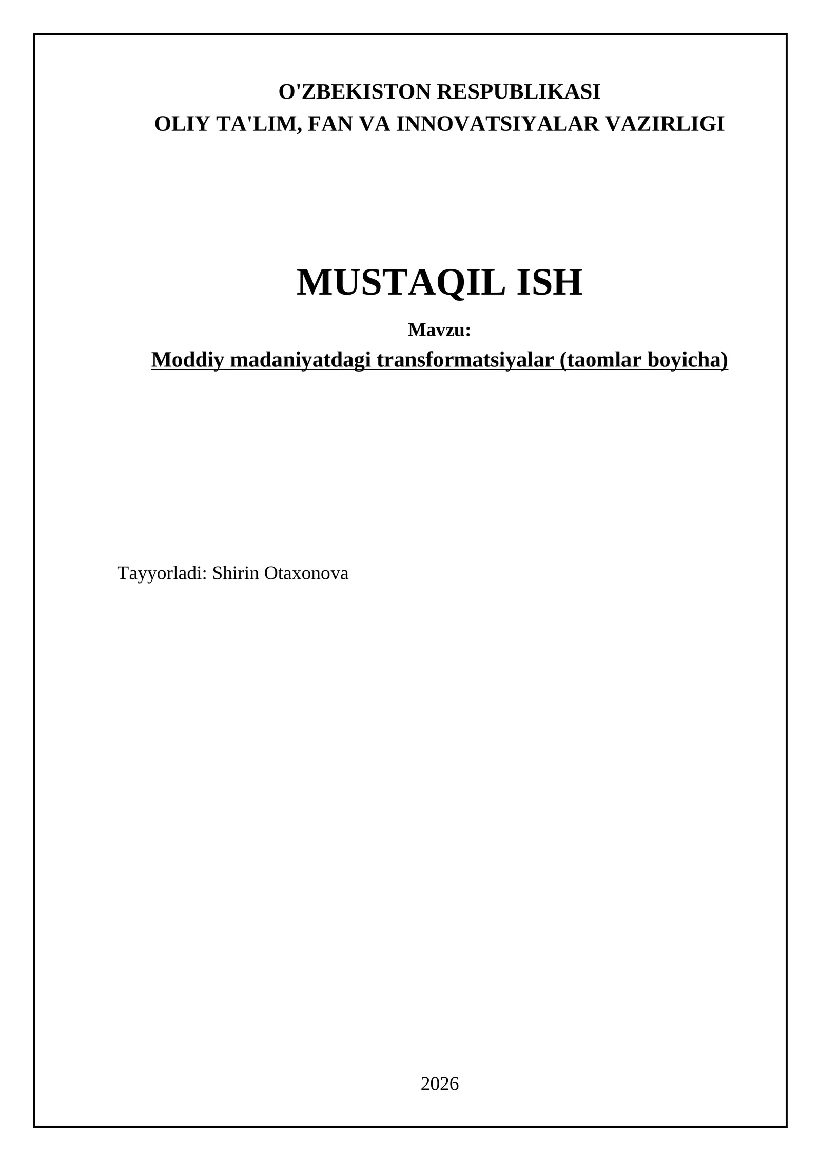 Moddiy madaniyatdagi transformatsiyalar (taomlar boyicha)