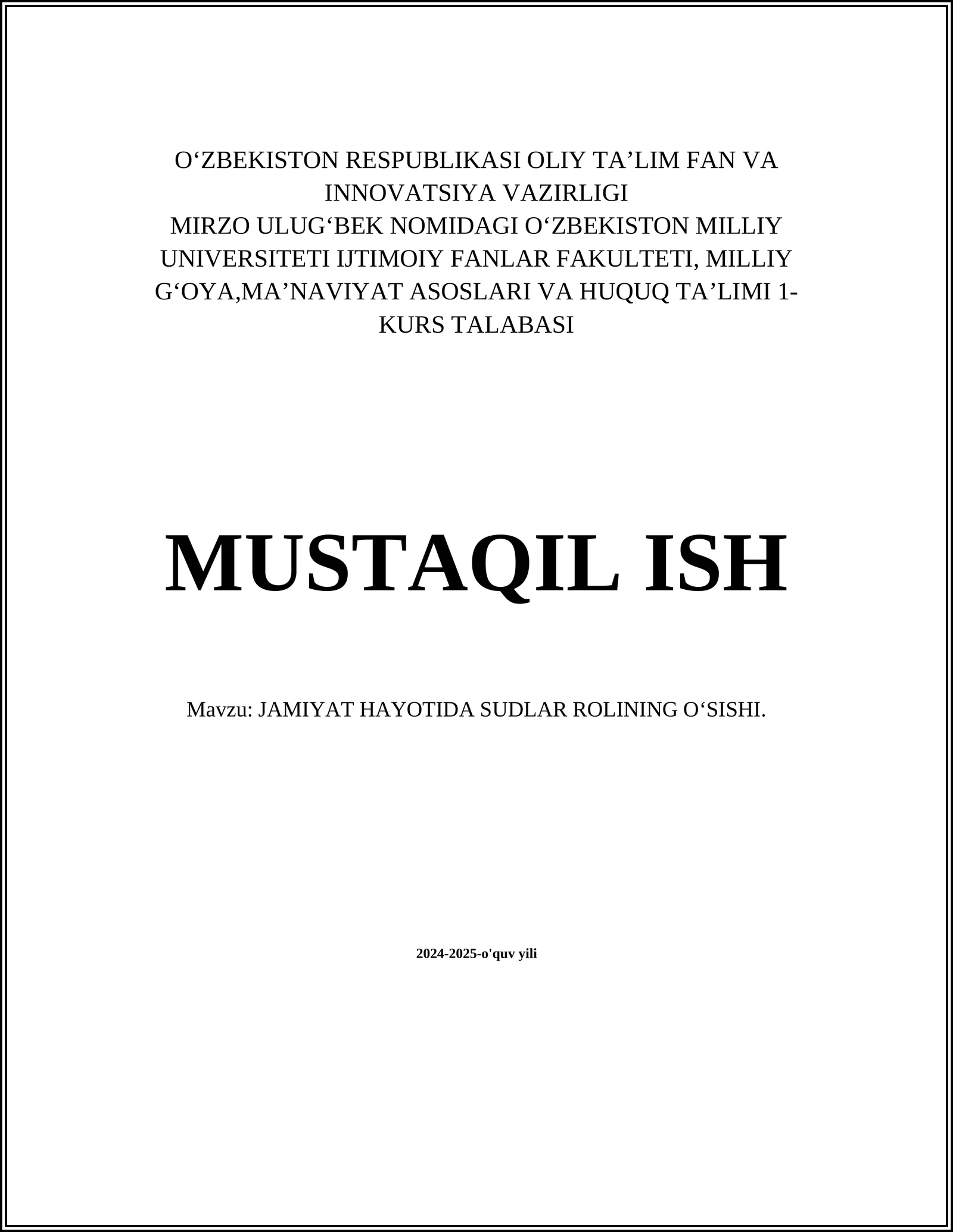 JAMIYAT HAYOTIDA SUDLAR ROLINING O‘SISHI