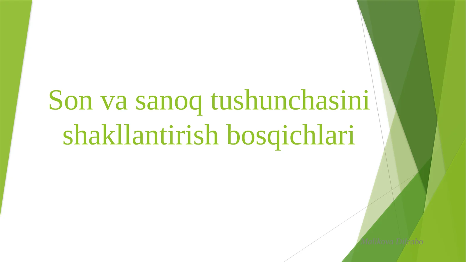 Son va sanoq tushunchasini shakllantirish bosqichlari