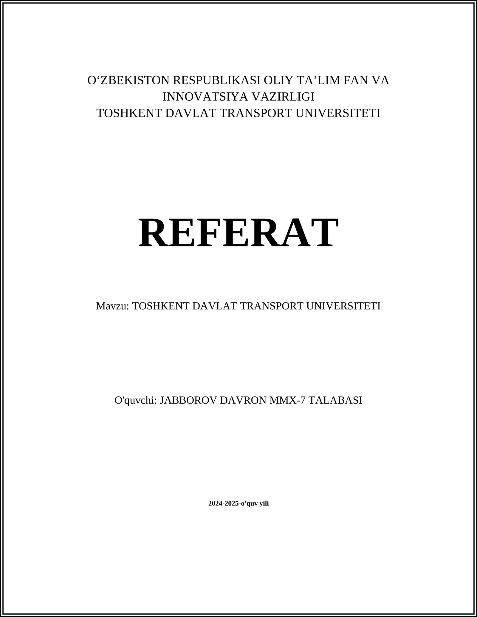TOSHKENT DAVLAT TRANSPORT UNIVERSITETI