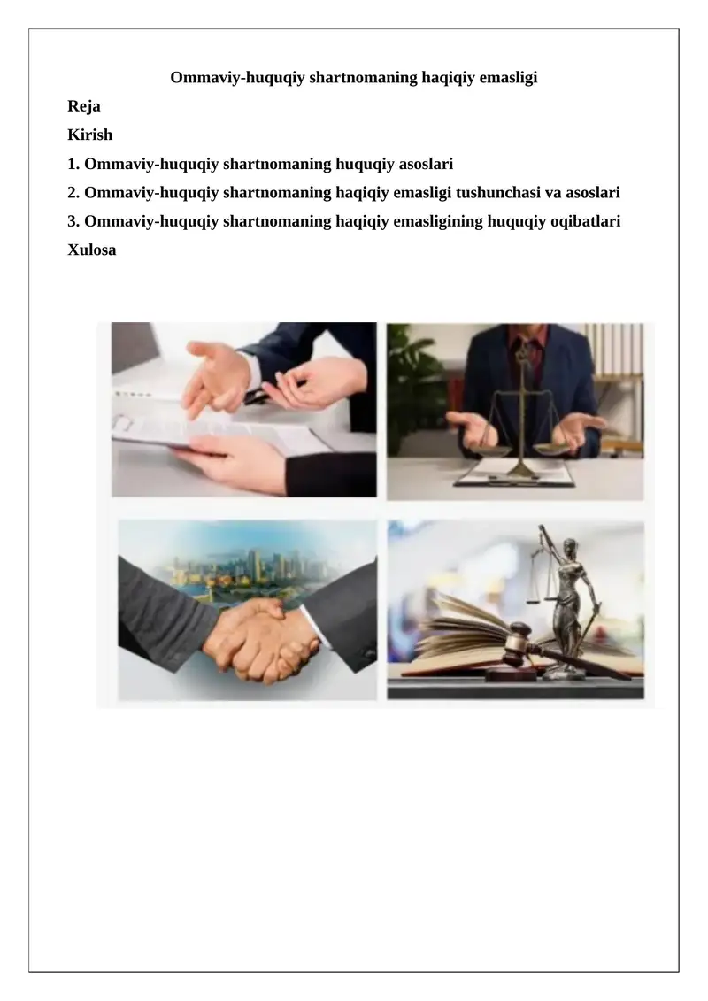 Ommaviy-huquqiy shartnomaning haqiqiy emasligi
