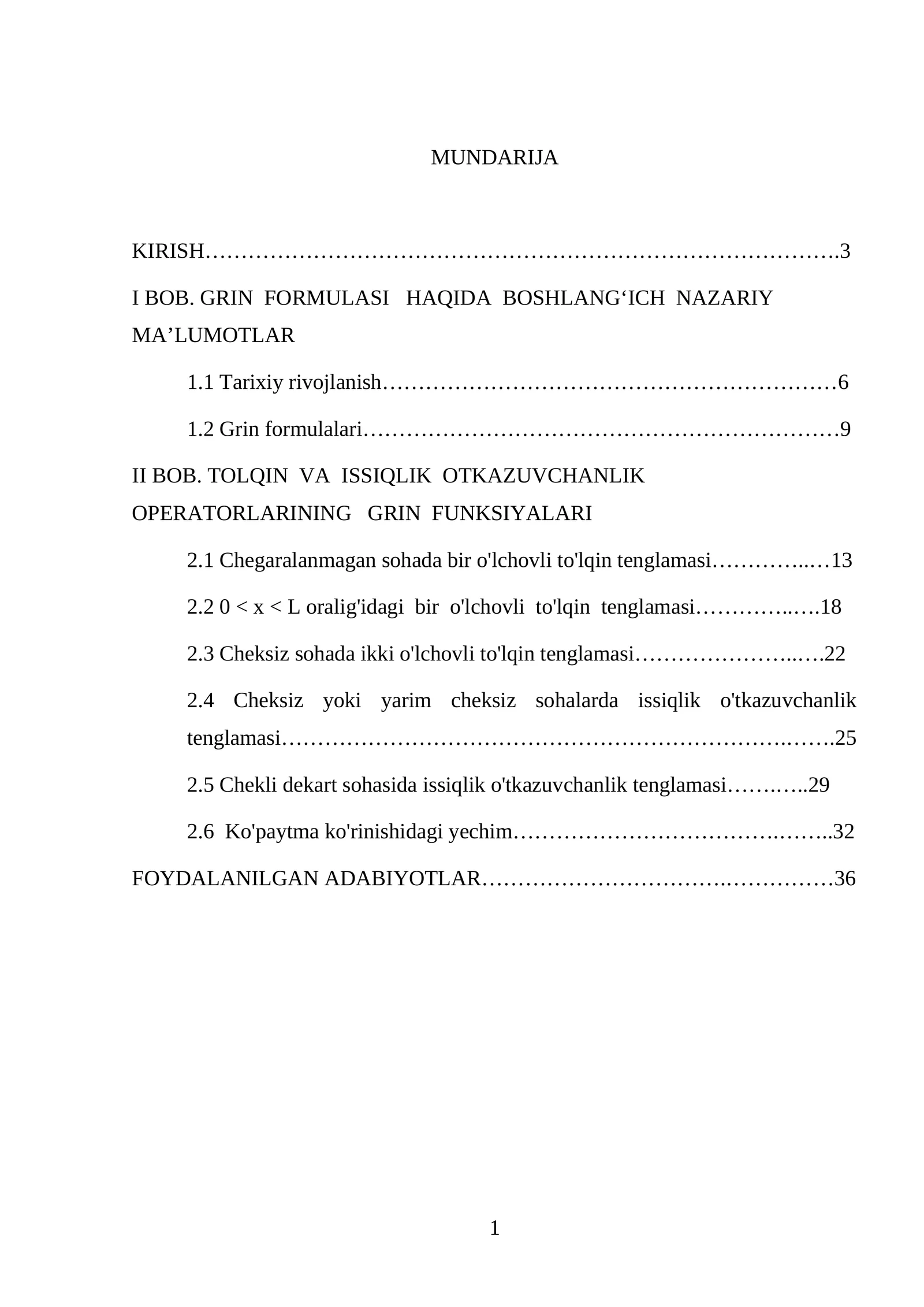 Tolqin va issiqlik otkazuvchanlik operatorlarining  grin funksiyalari