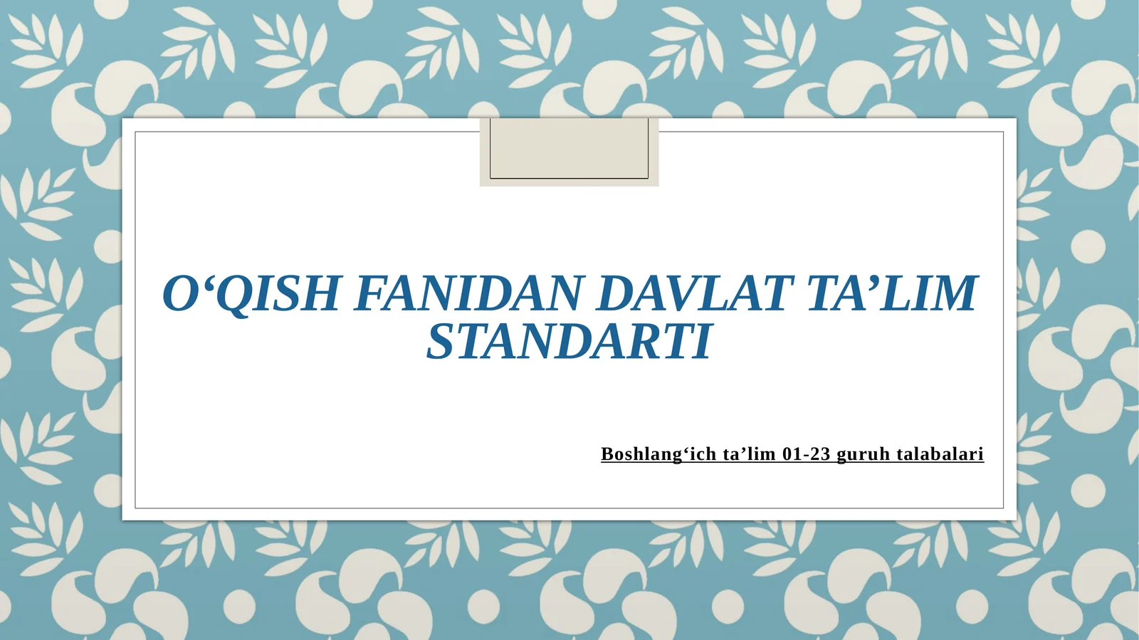 Boshlang‘ich ta’limda o‘qish fanining maqsadi va vazifalari