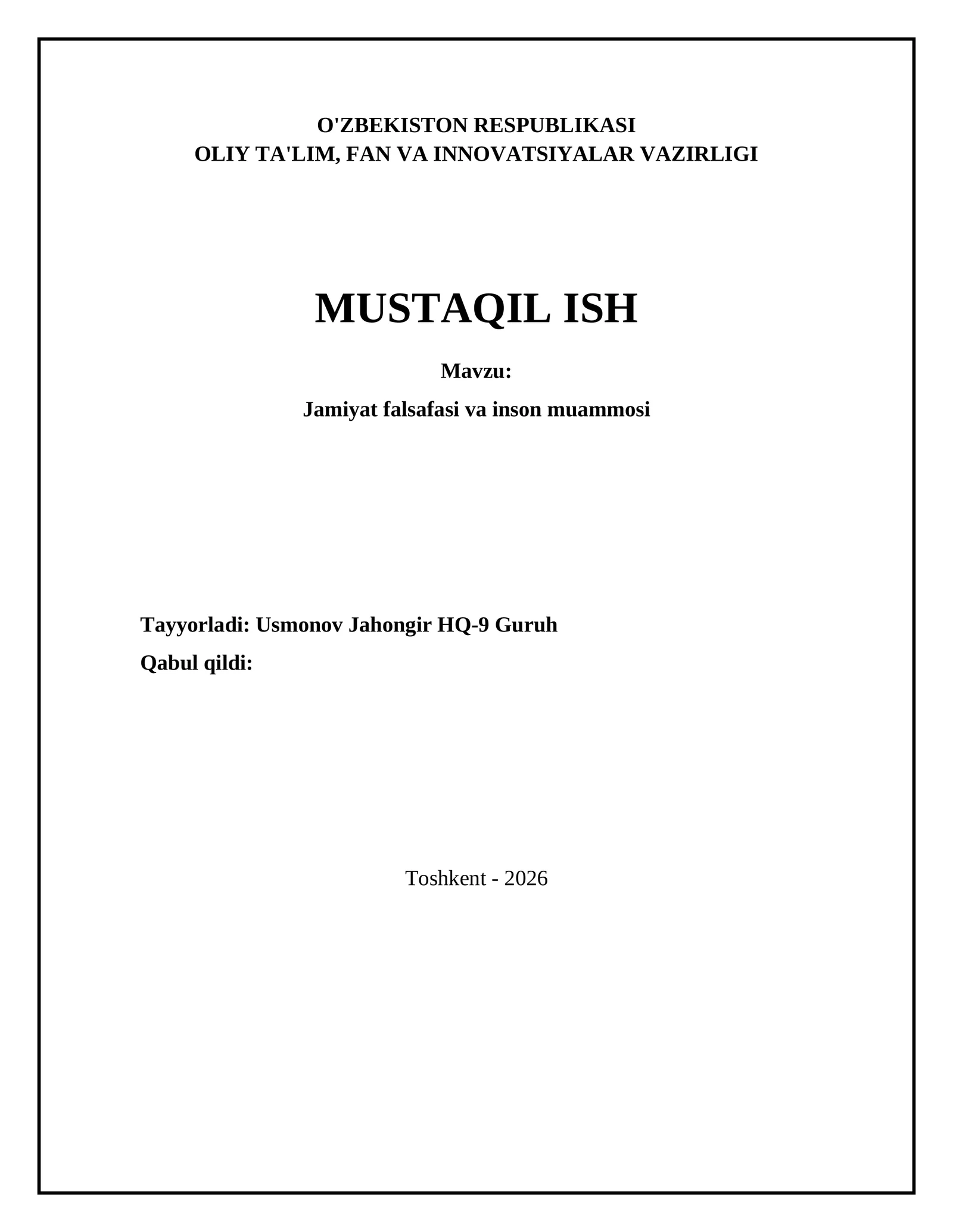 Jamiyat falsafasi va inson muammosi