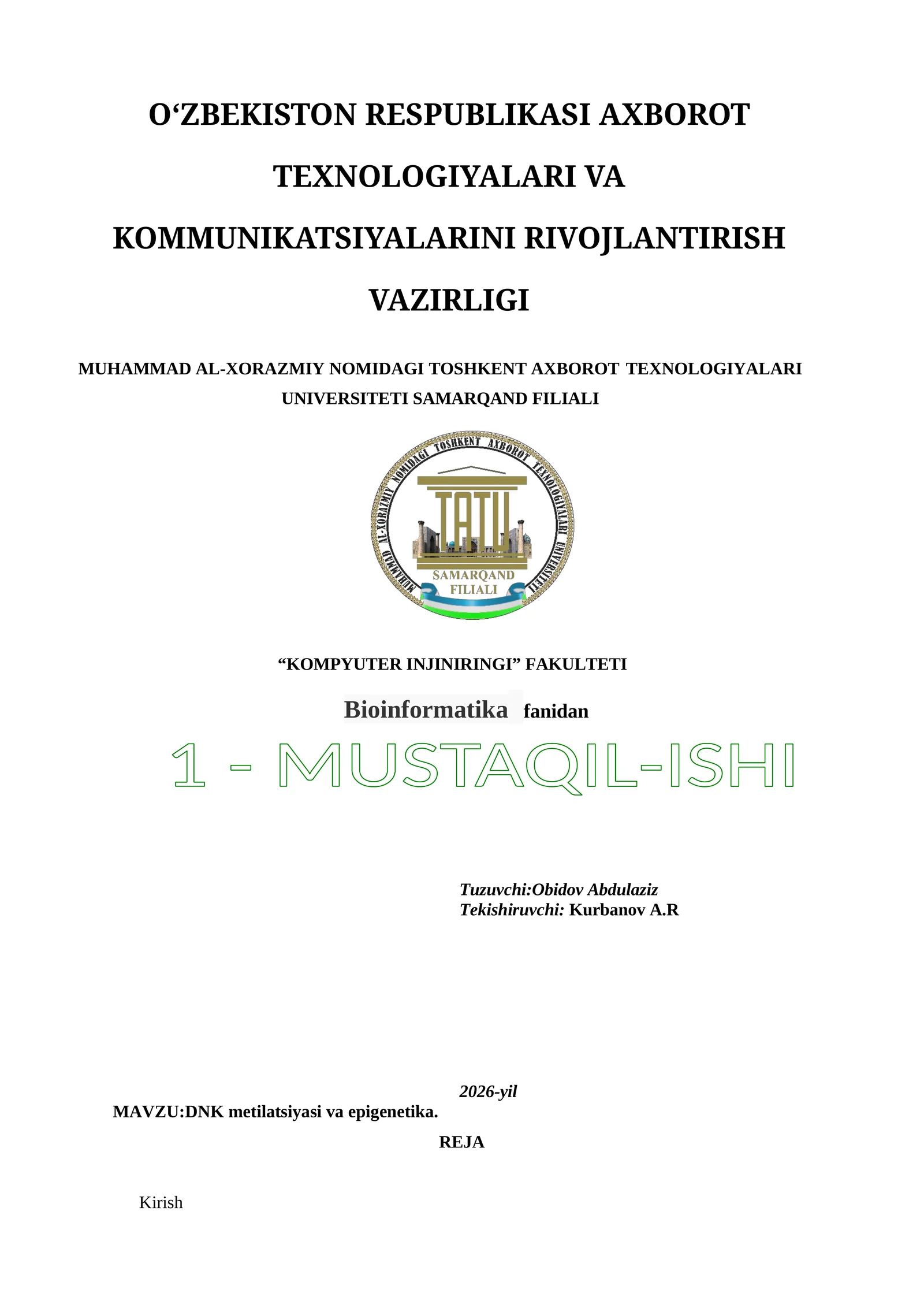 DNK metilatsiyasi va epigenetika