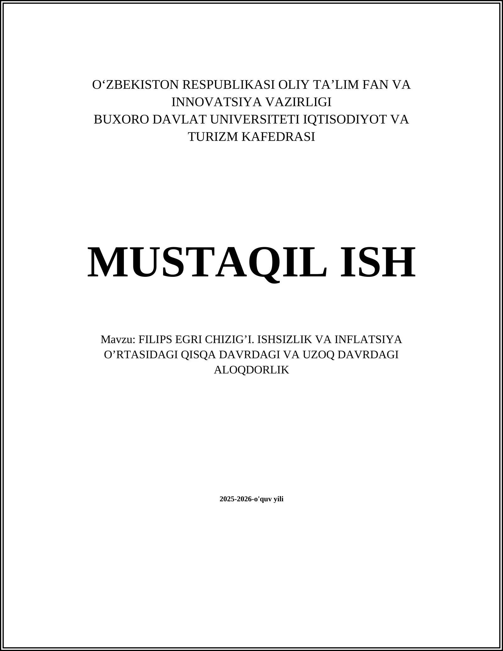 FILIPS EGRI CHIZIG’I. ISHSIZLIK VA INFLATSIYA O’RTASIDAGI QISQA DAVRDAGI VA UZOQ DAVRDAGI ALOQDORLIK