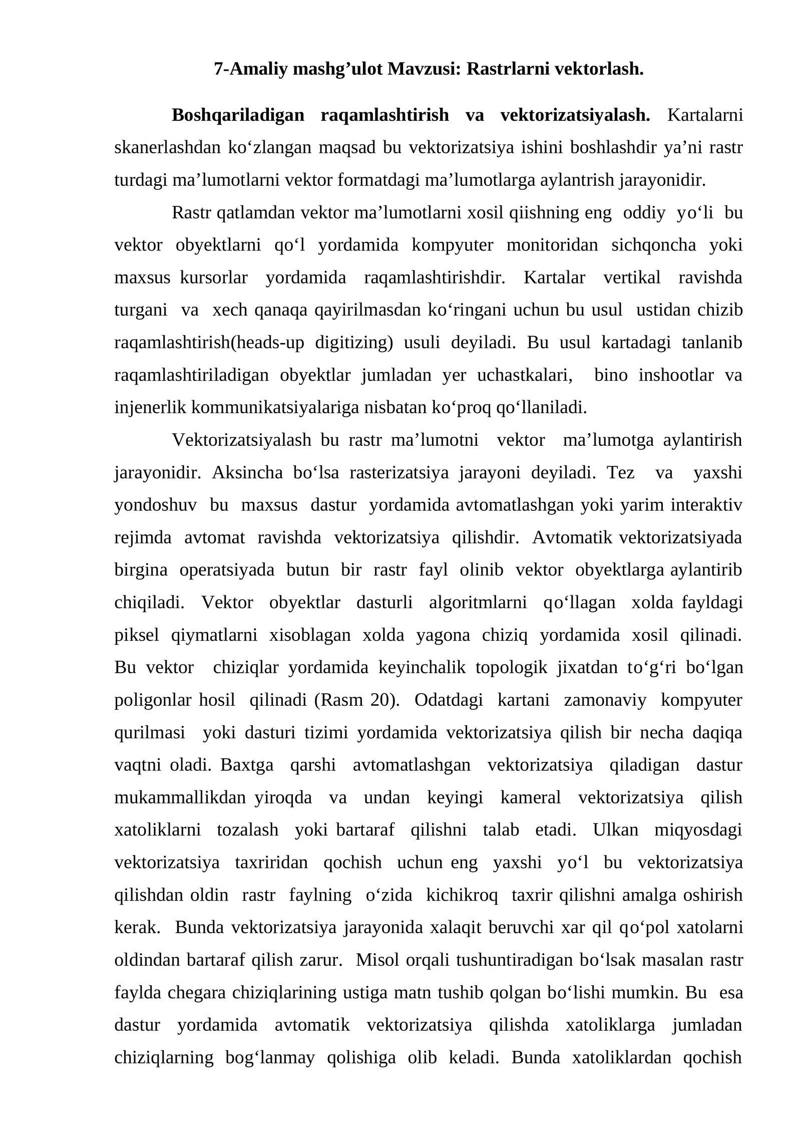 7-Amaliy mashg’ulot Mavzusi: Rastrlarni vektorlash