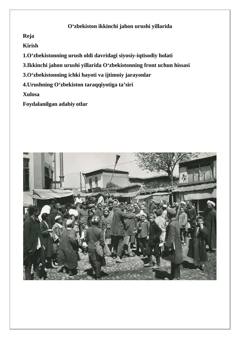 O‘zbekistonning Ikkinchi jahon urushidagi o‘rni va hissasi