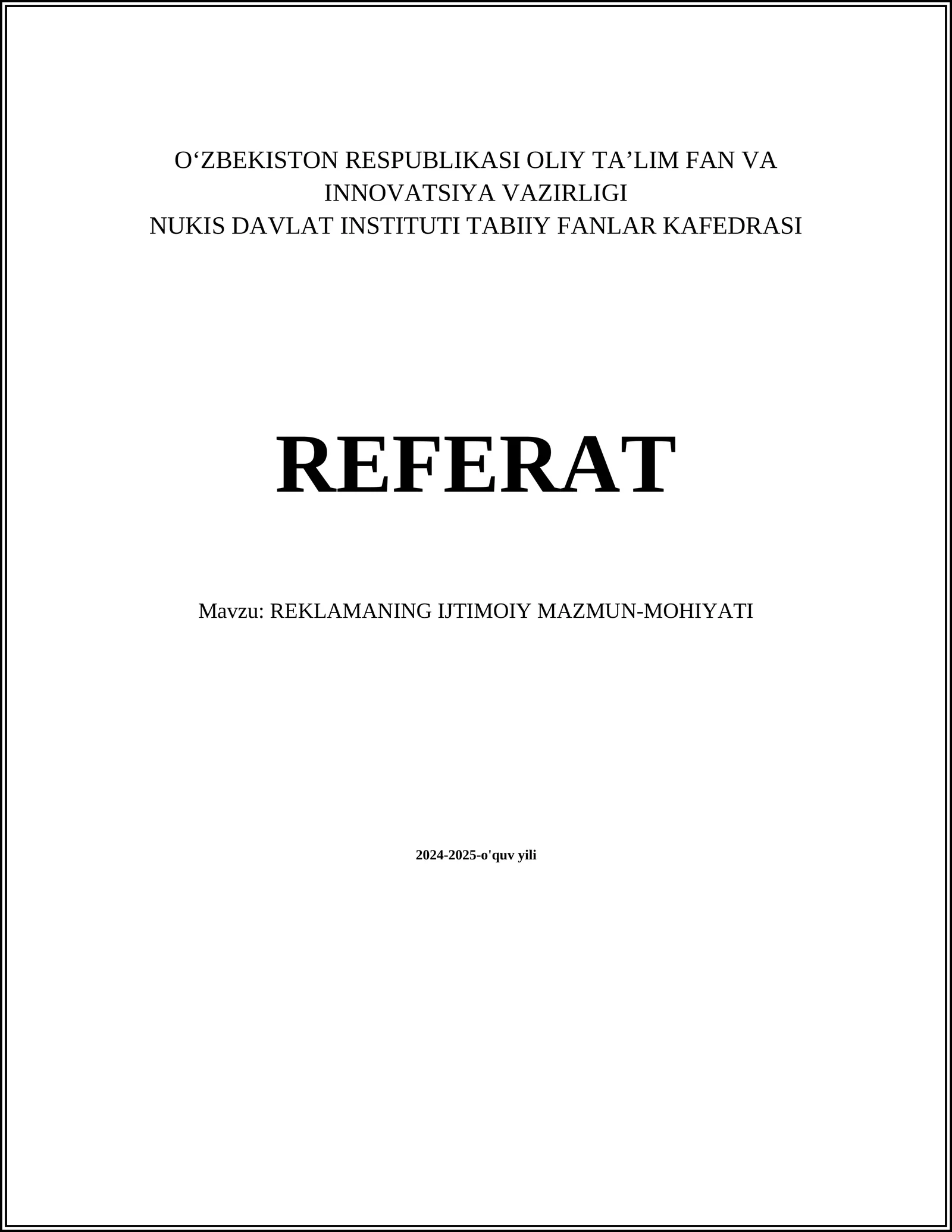 REKLAMANING IJTIMOIY MAZMUN-MOHIYATI