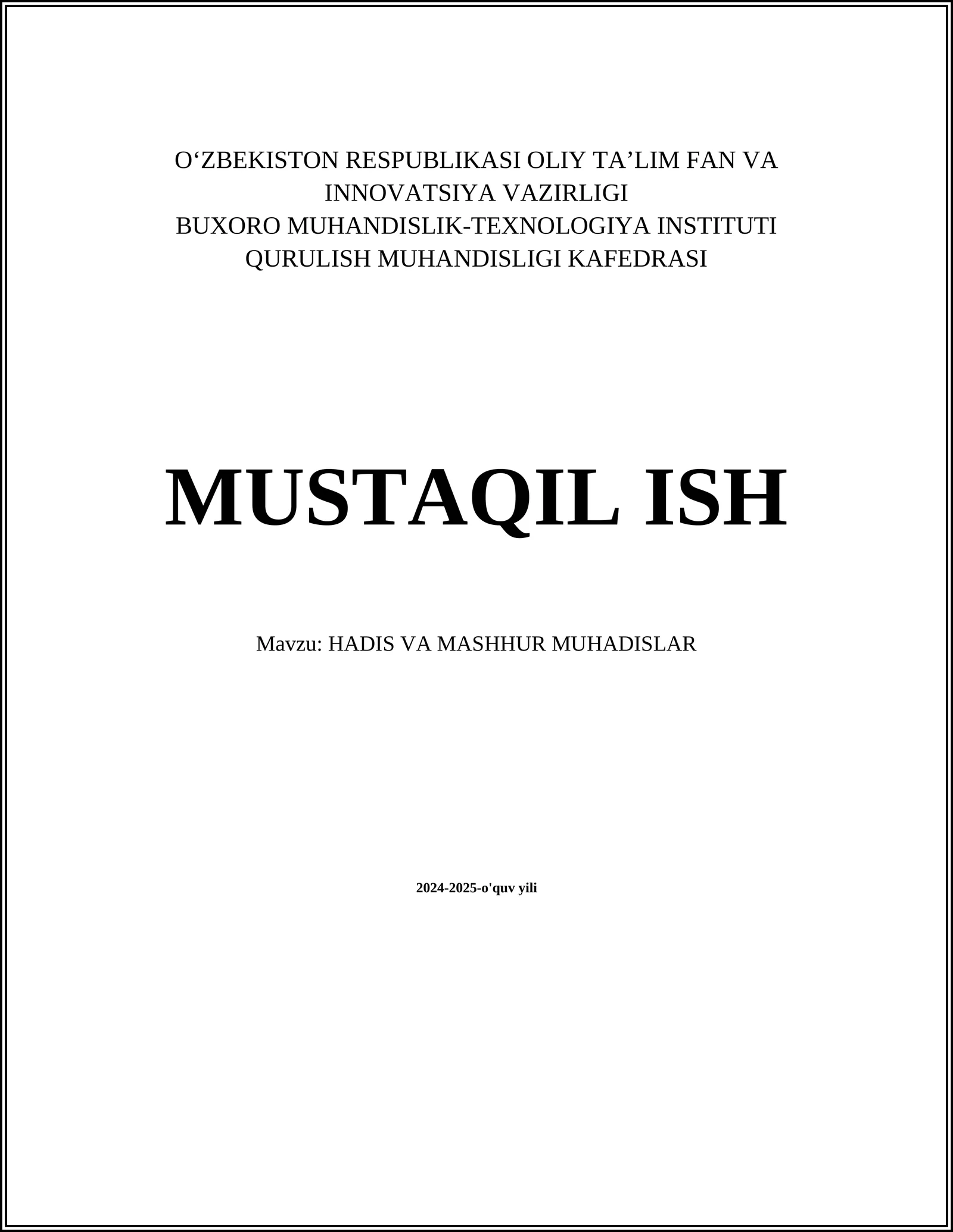 HADIS VA MASHHUR MUHADISLAR