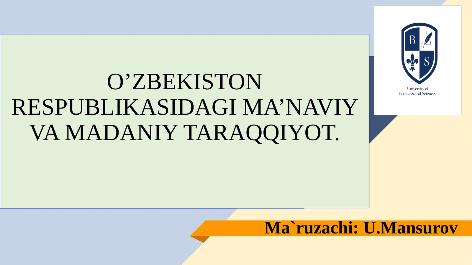 O’ZBEKISTON RESPUBLIKASIDAGIMA’NAVIYVA MADANIY TARAQQIYOT