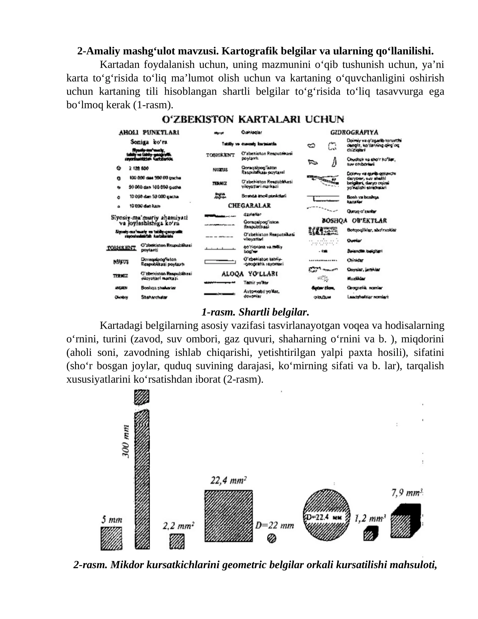 Kartografik belgilar va ularning qo‘llanilishi