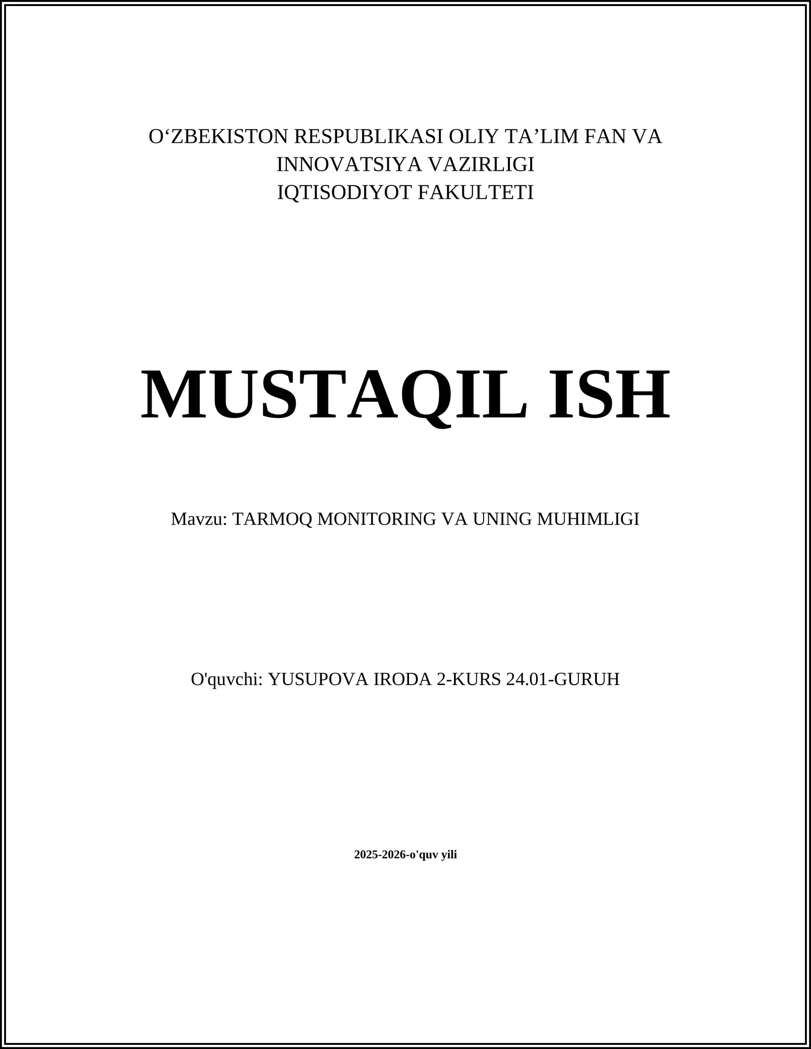 TARMOQ MONITORING VA UNING MUHIMLIGI