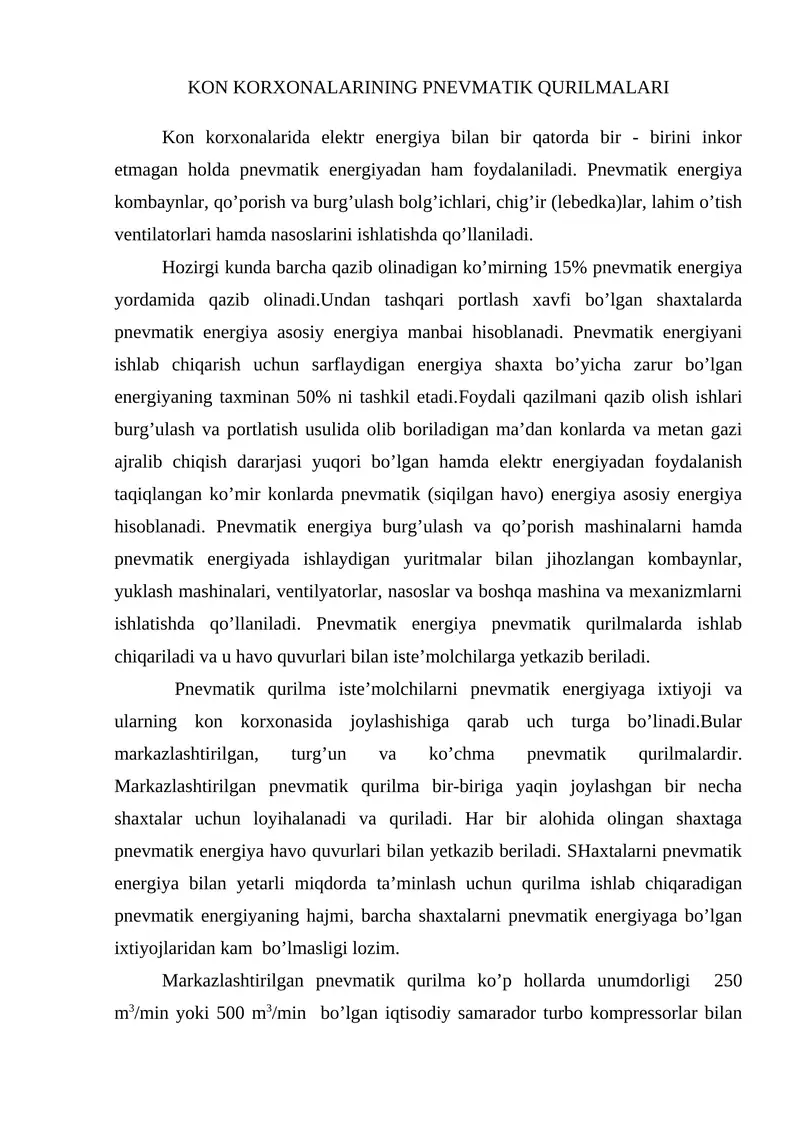 PNEVMATIK QURILMALARI HAQIDA