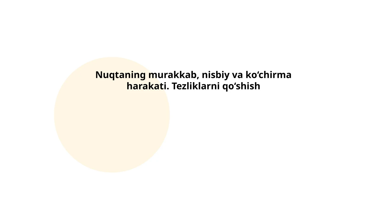 Nuqtaning murakkab, nisbiy va ko‘chirma harakati. Tezliklarni qo‘shish