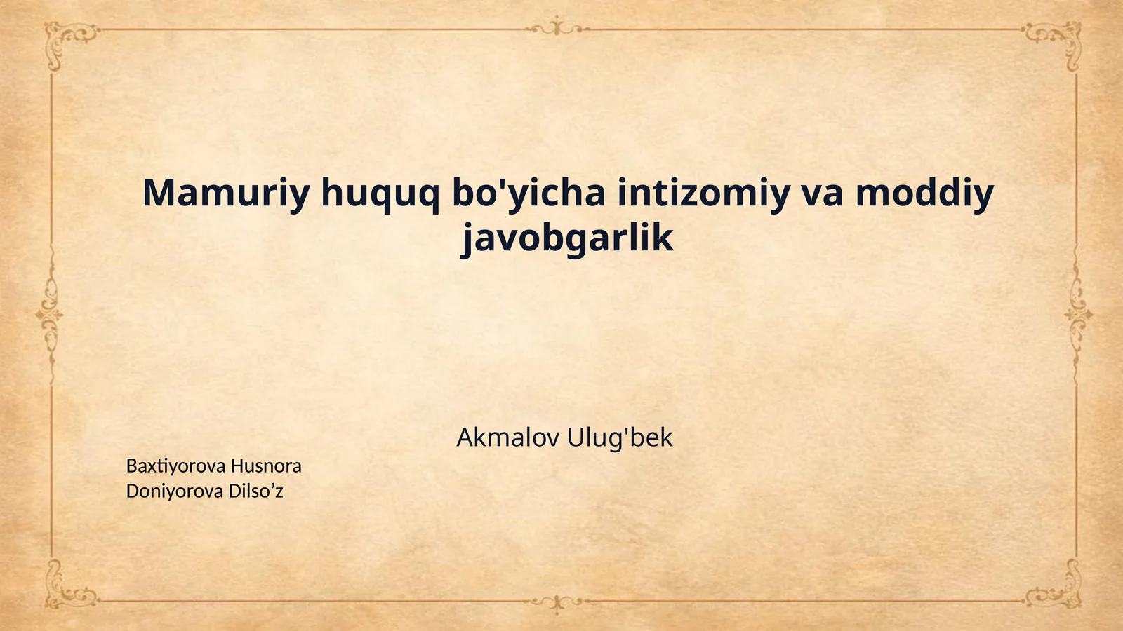 Mamuriy huquq bo'yicha intizomiy va moddiy javobgarlik