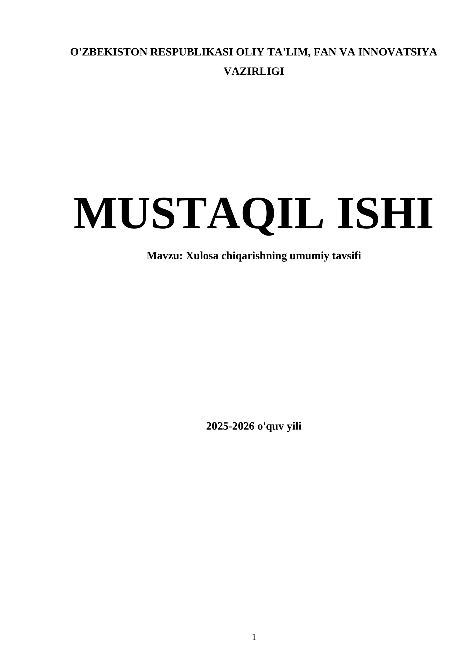 Xulosa chiqarishning umumiy tavsifi