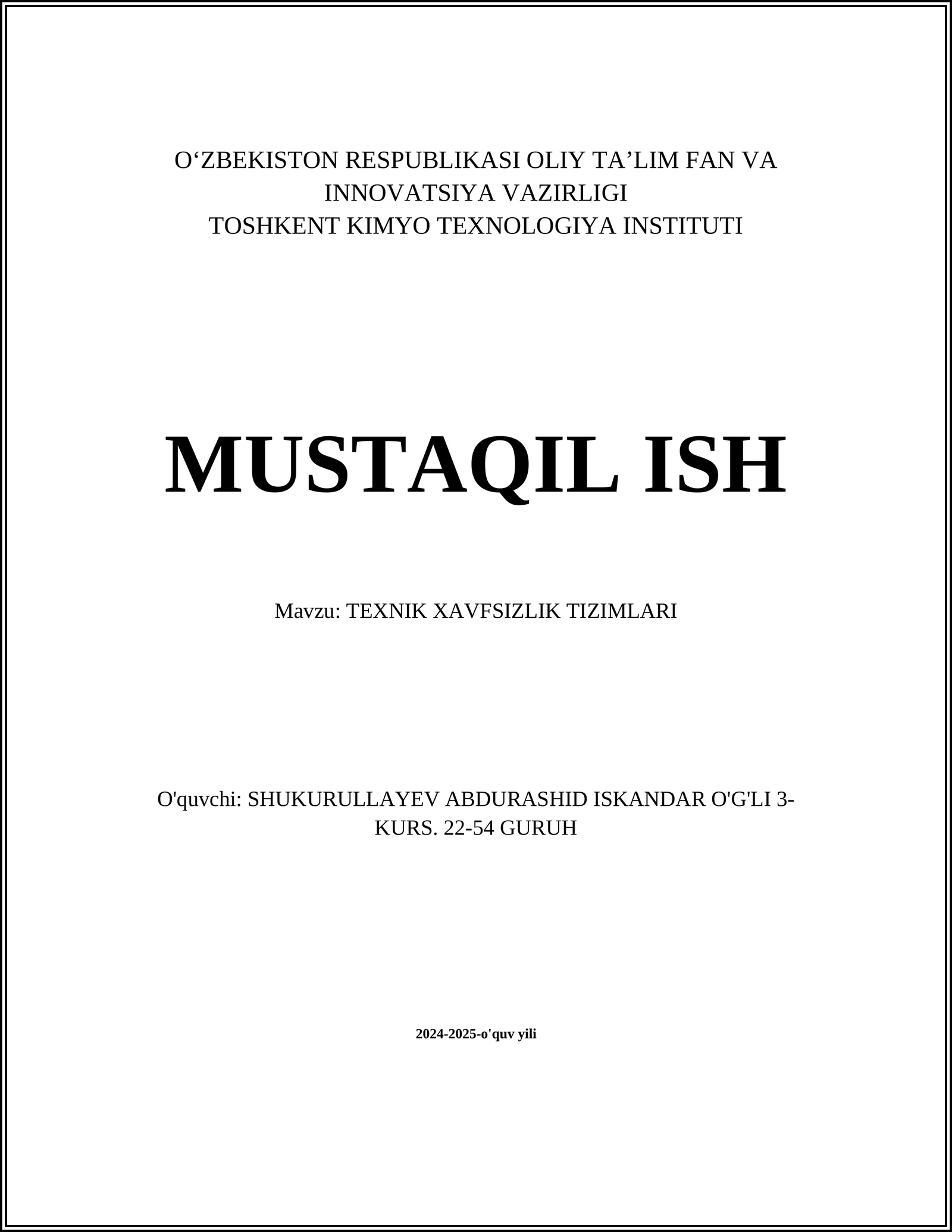 TEXNIK XAVFSIZLIK TIZIMLARI