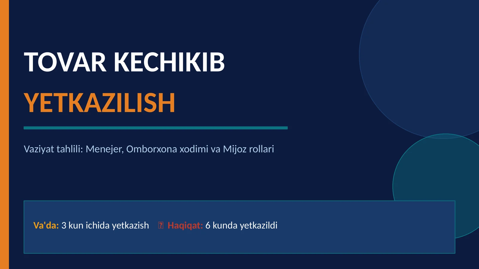 TOVAR KECHIKIB YETKAZILISH